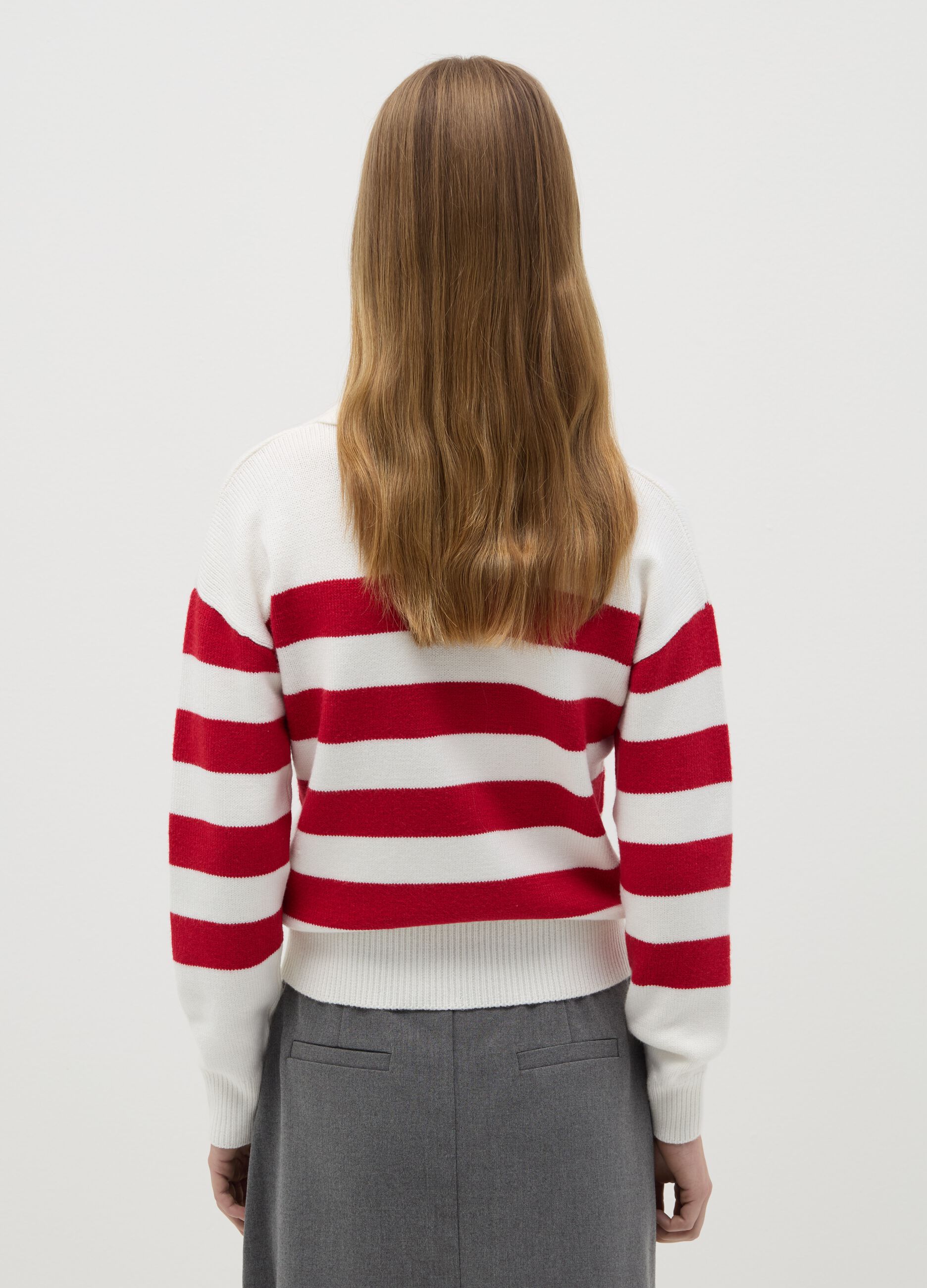 Top with red and white stripes and polo neck