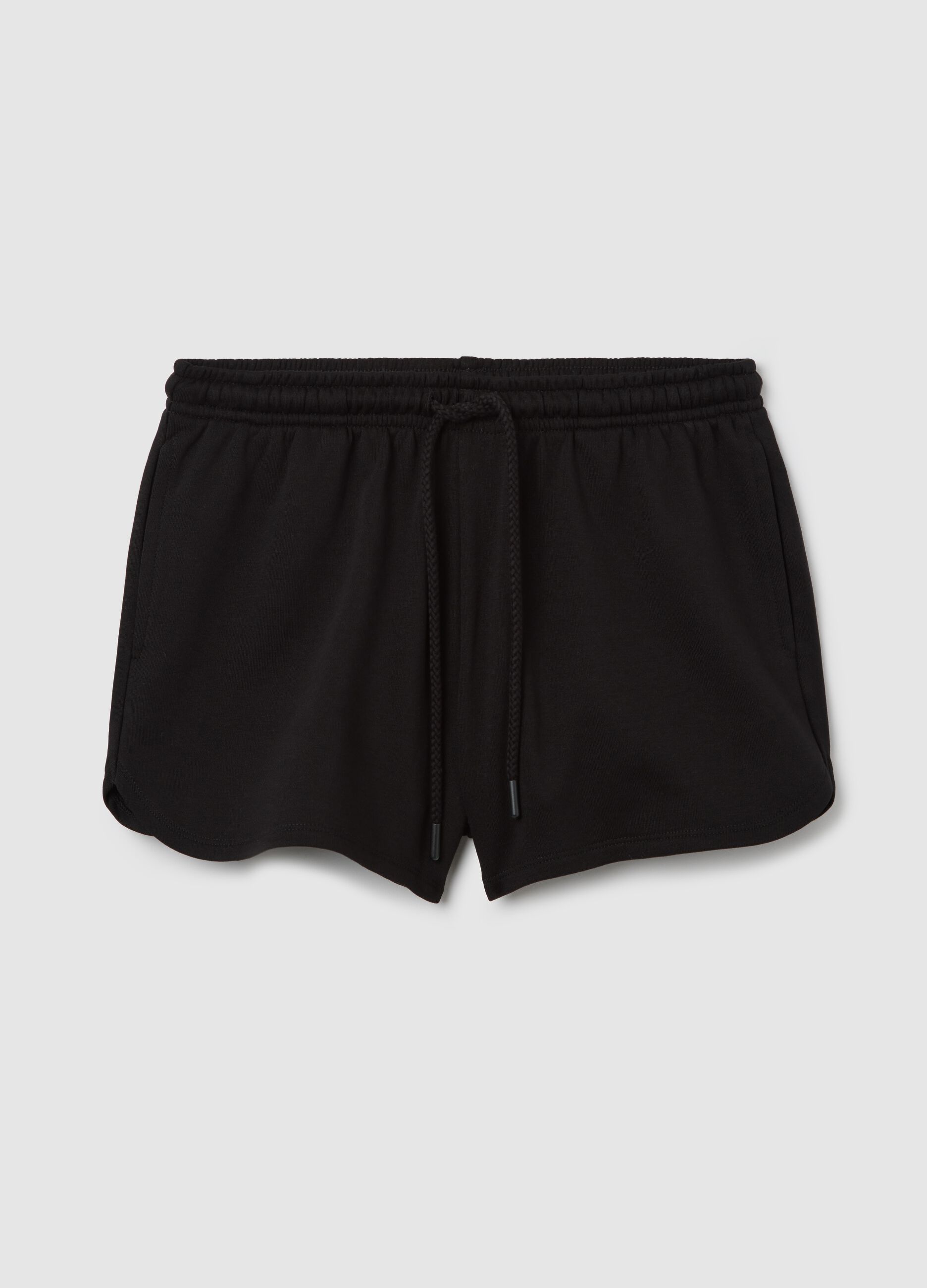 Black French terry shorts with drawstring
