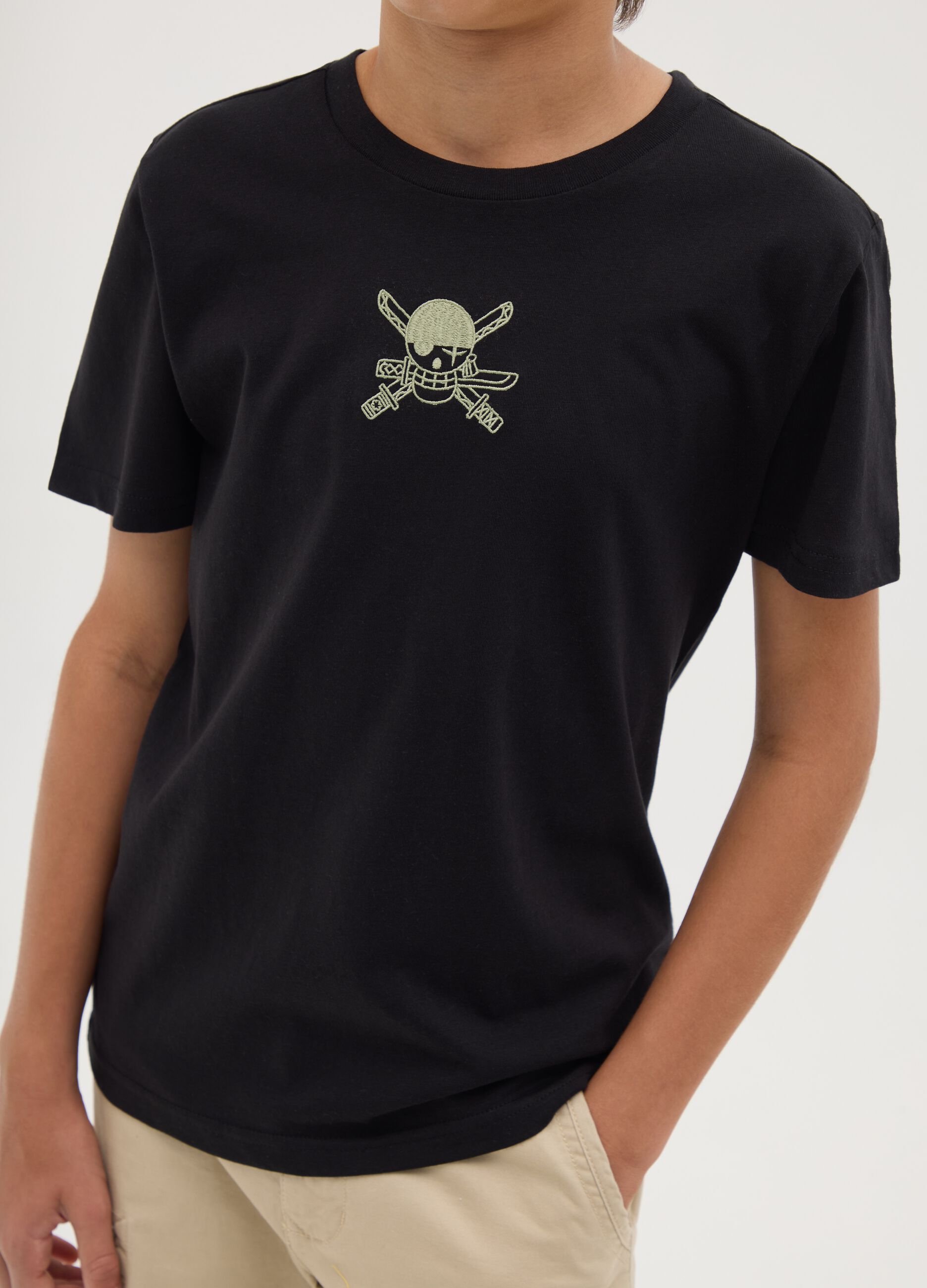 Children's T-shirt in pure black cotton with One Piece print