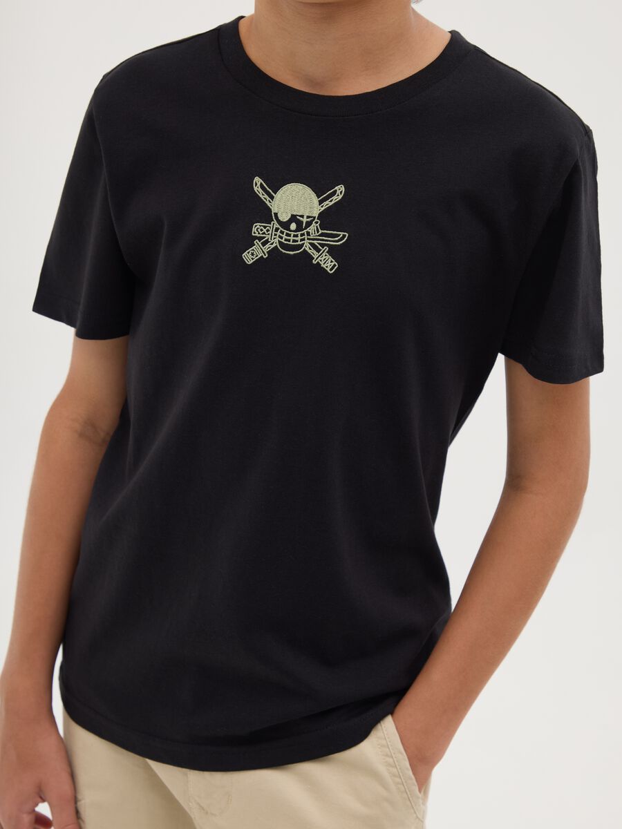 Children's T-shirt in pure black cotton with One Piece print_2