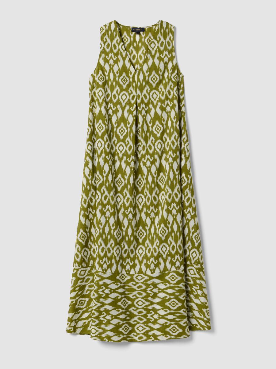 Green maxi dress in pure cotton with V-neck and print_4