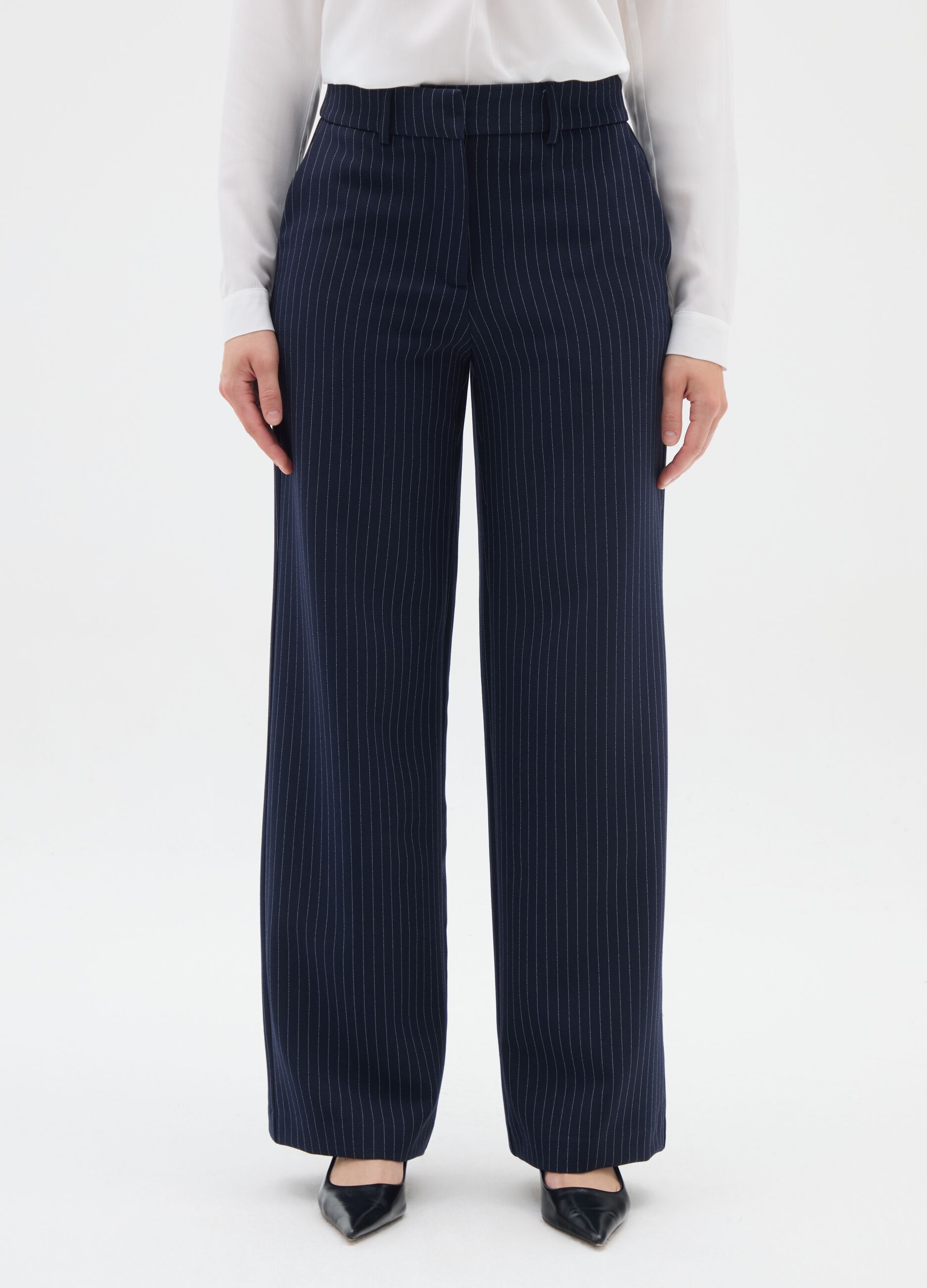 Blue trousers with elastic waistband