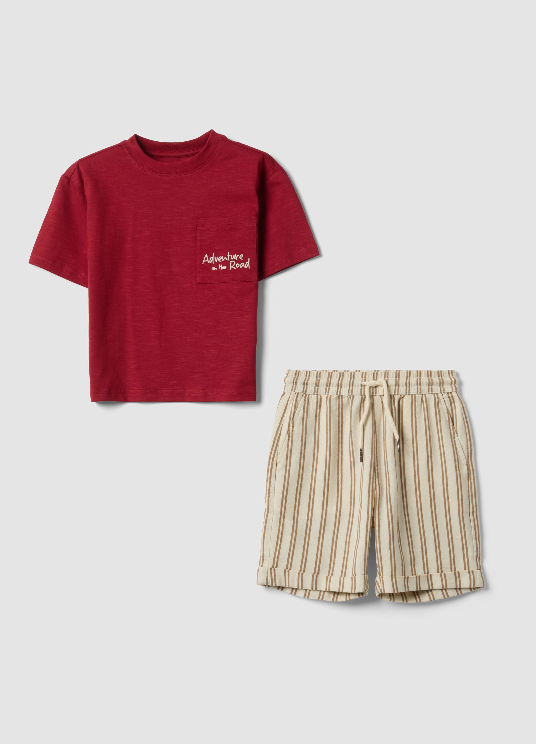 Red pure cotton set with T-shirt and shorts