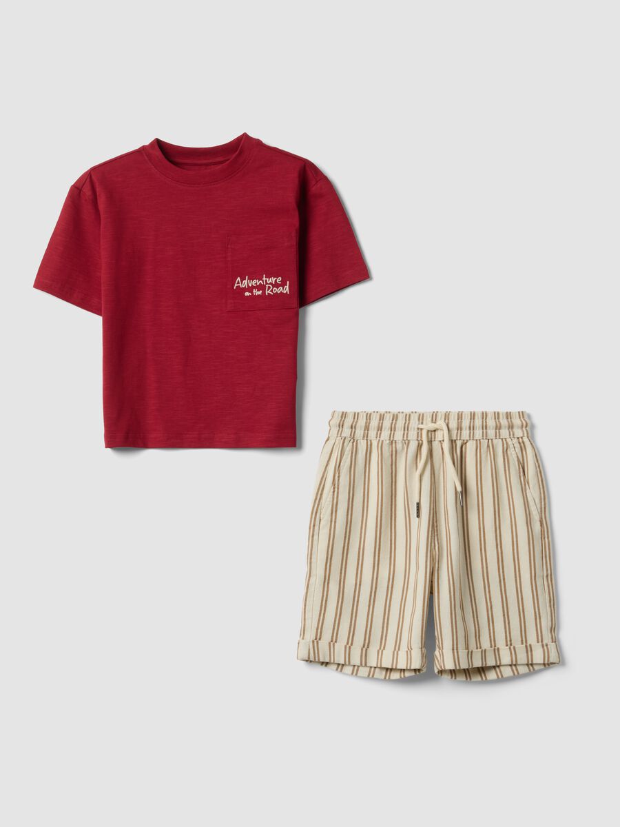 Red pure cotton set with T-shirt and shorts_0