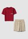 Red pure cotton set with T-shirt and shorts_0