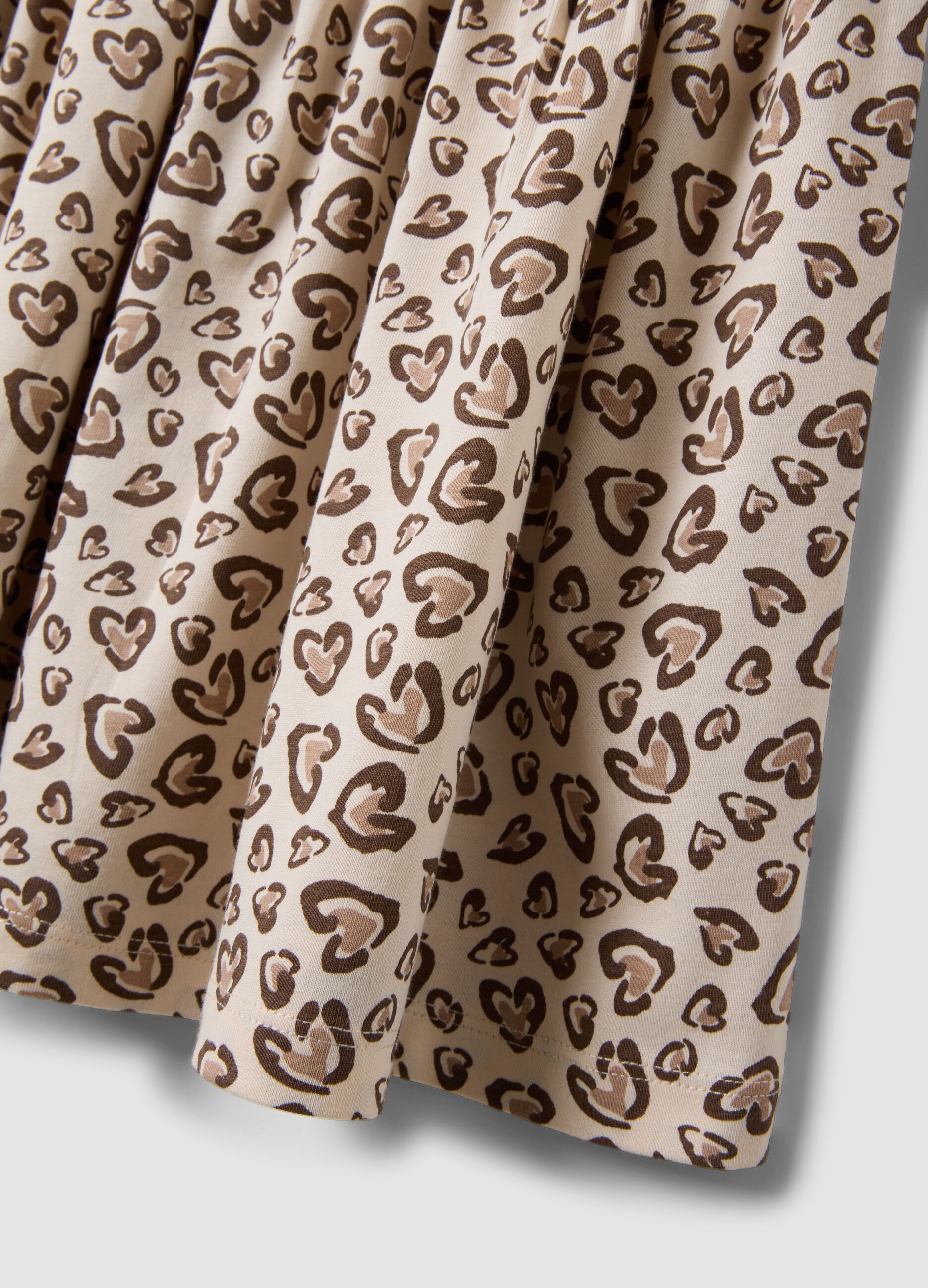 Beige pure cotton mini dress with heart print