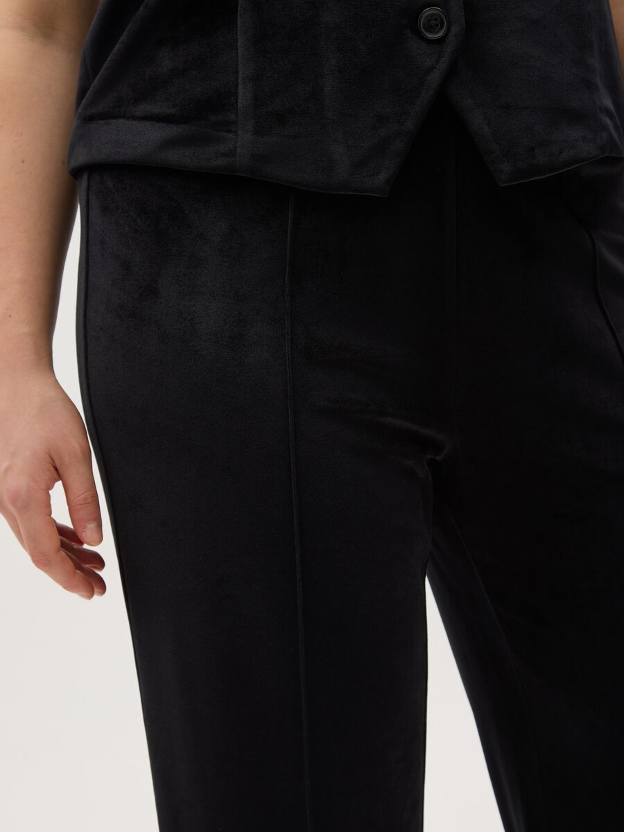 Black Wide Leg Trousers with Elastic Band_3