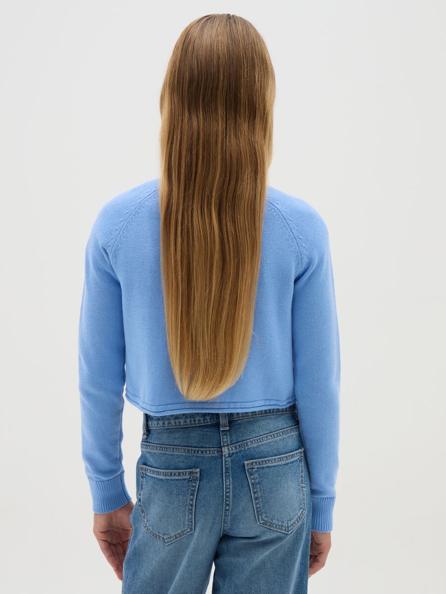 Girls' cropped sweater in pure cotton blue regular fit_1
