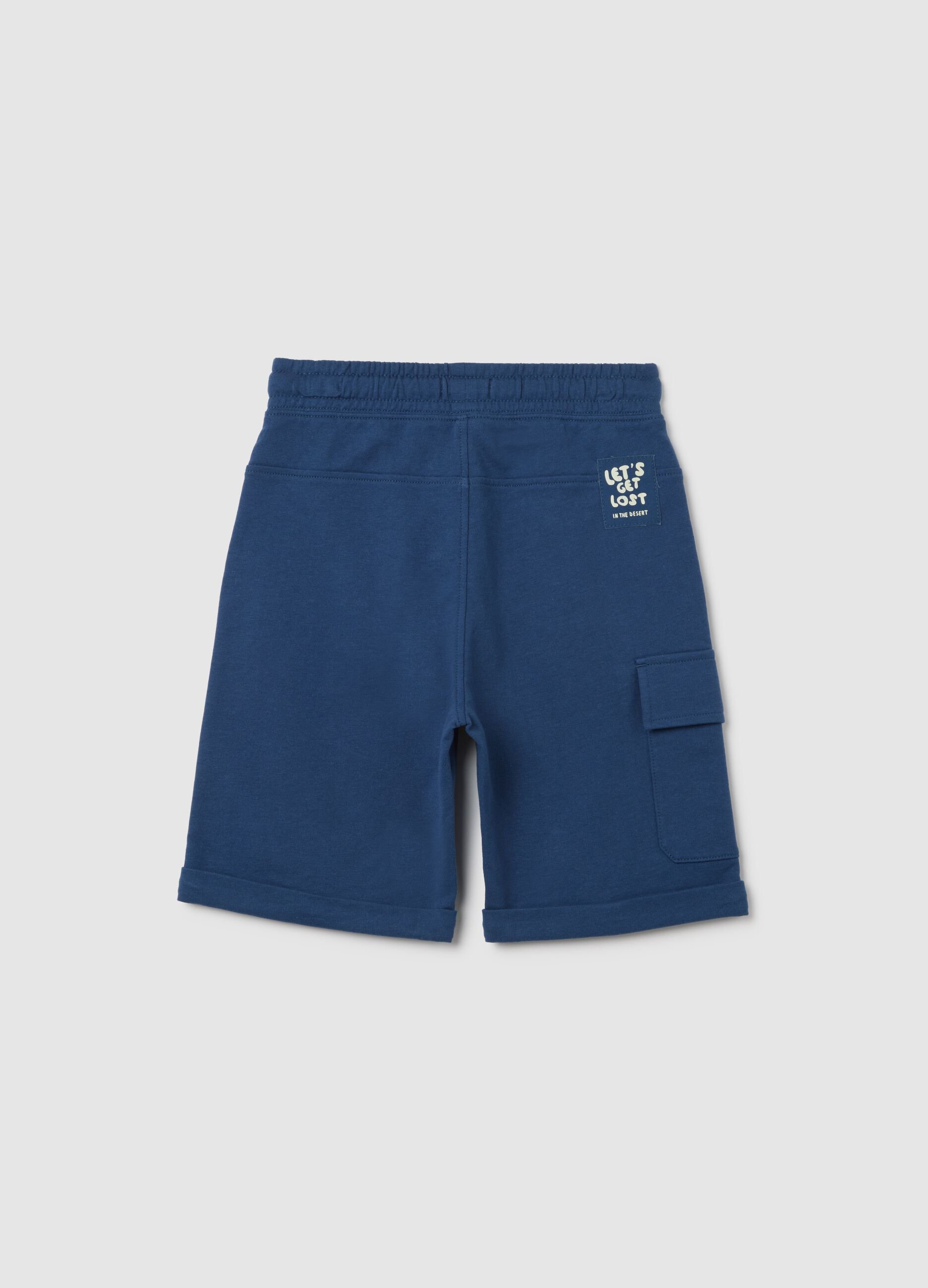 Pantaloni corti da bambino in puro cotone blu regular fit