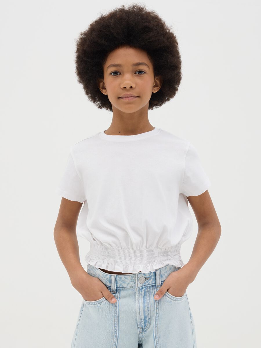 T-shirt da ragazza in puro cotone bianca regular fit_0