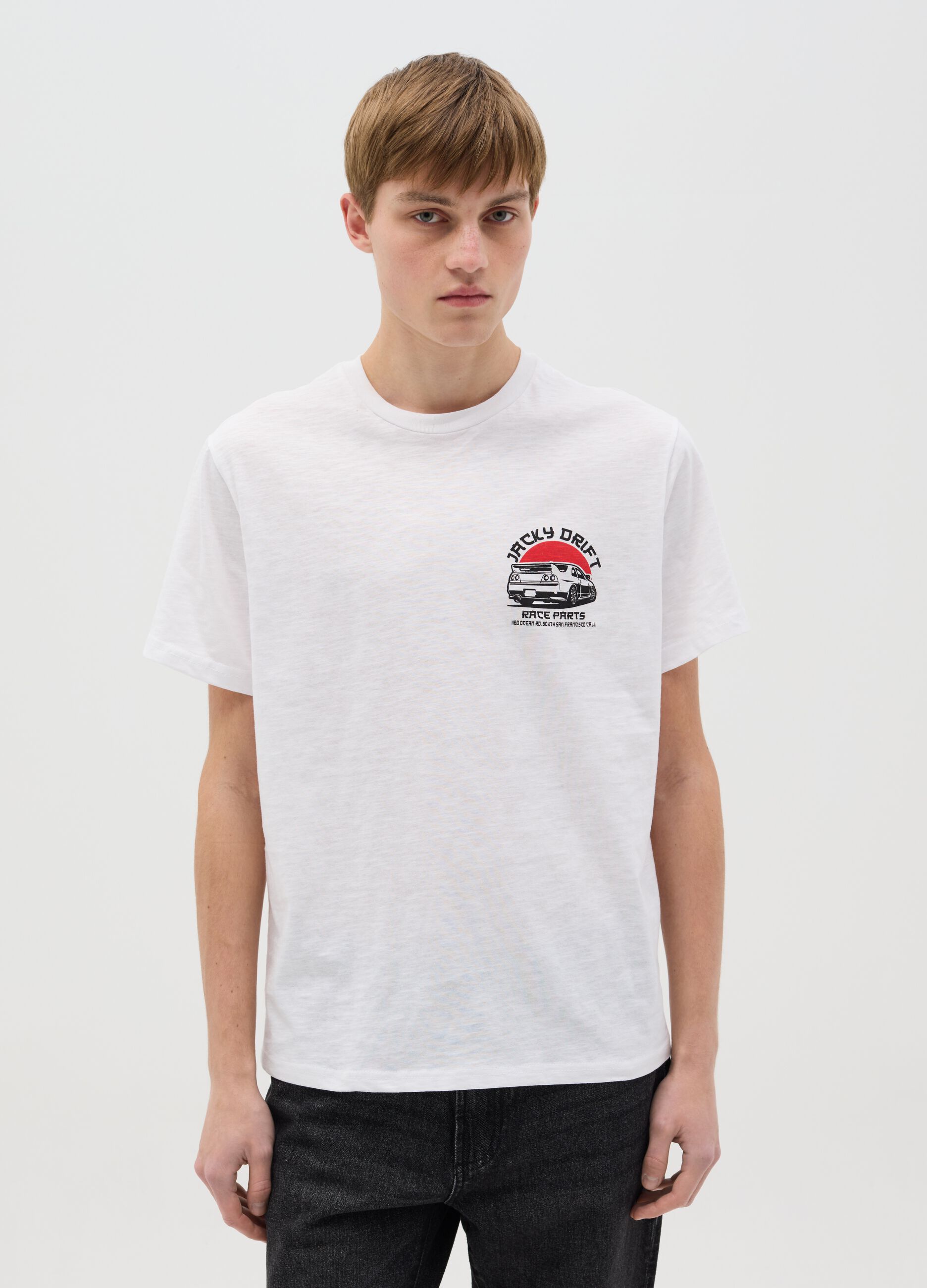 Cotton T-shirt with "Jacky Drift" racing car print