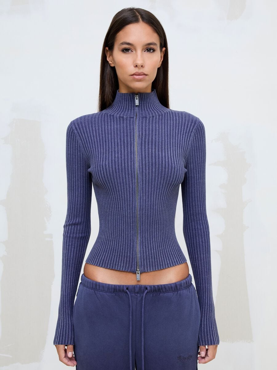 Full-Zip Ribbed Knit Twilight Blue_3