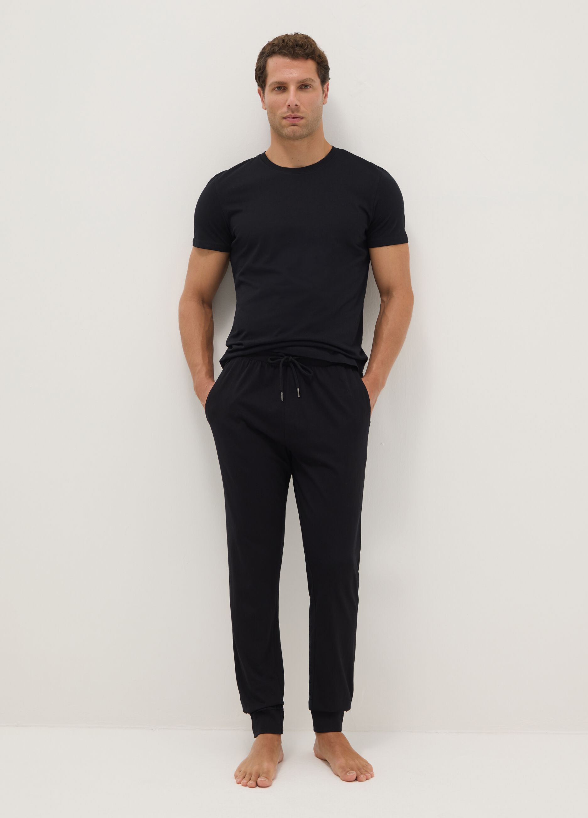 Black pure cotton pyjama trousers regular fit