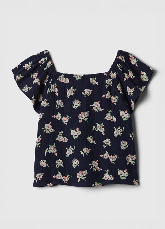 Floral Blouse with Gathered Shoulders