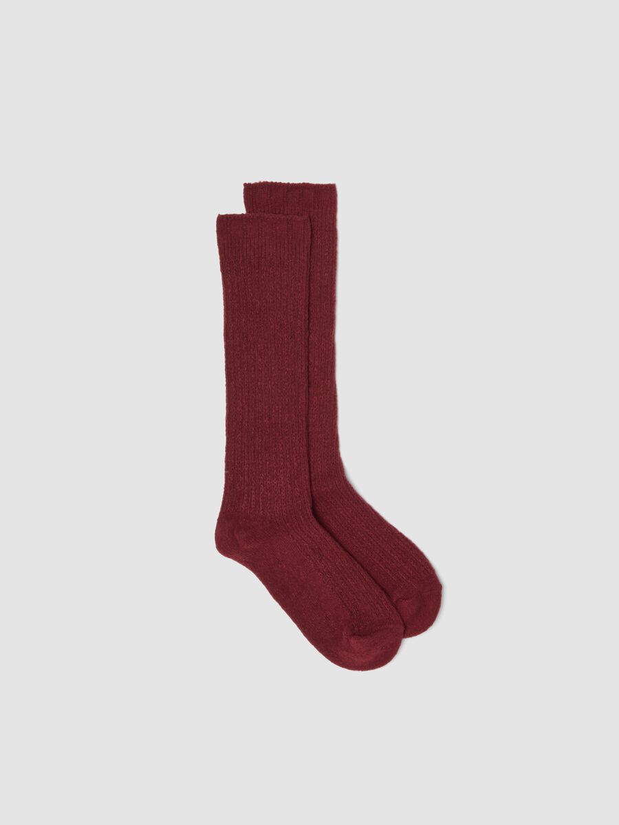 Burgundy red knee-high socks in stretch fabric_0