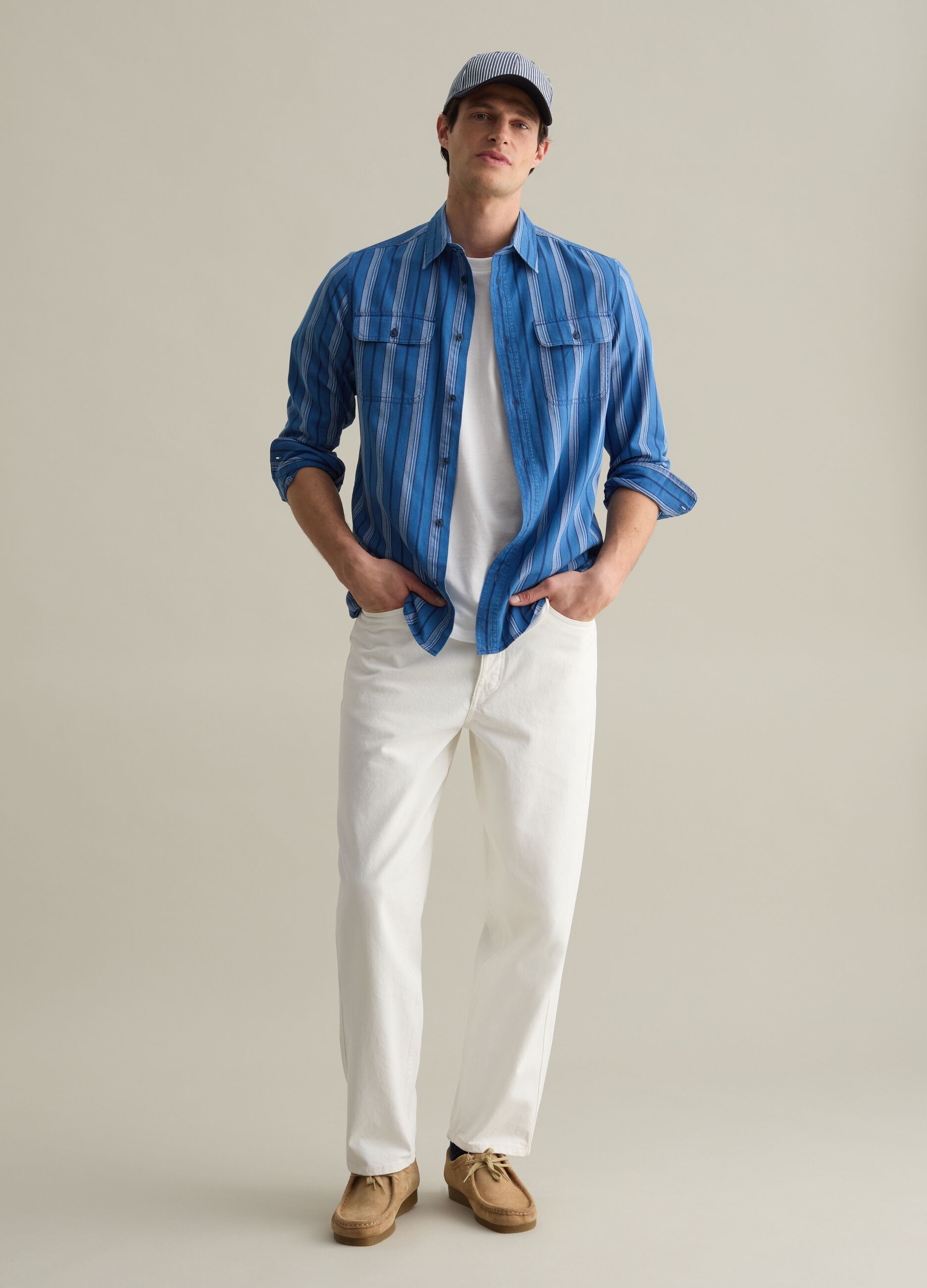 Striped cotton shacket