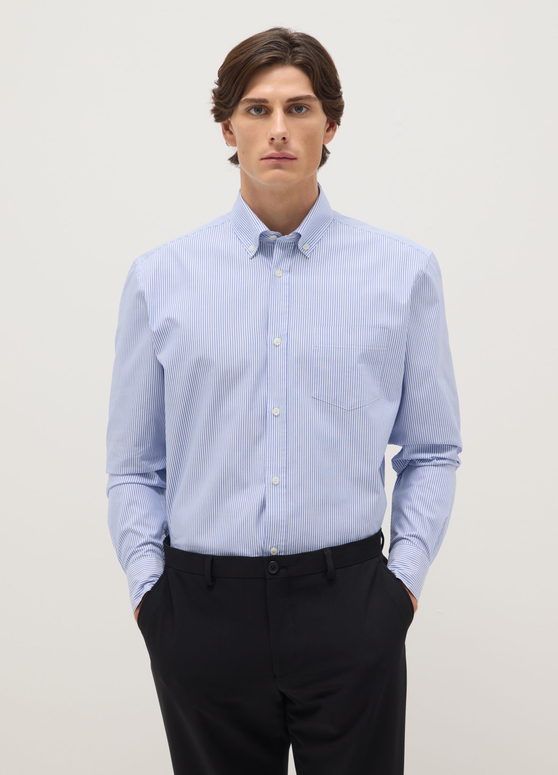 Multicolour striped shirt in cotton blend regular fit easy iron