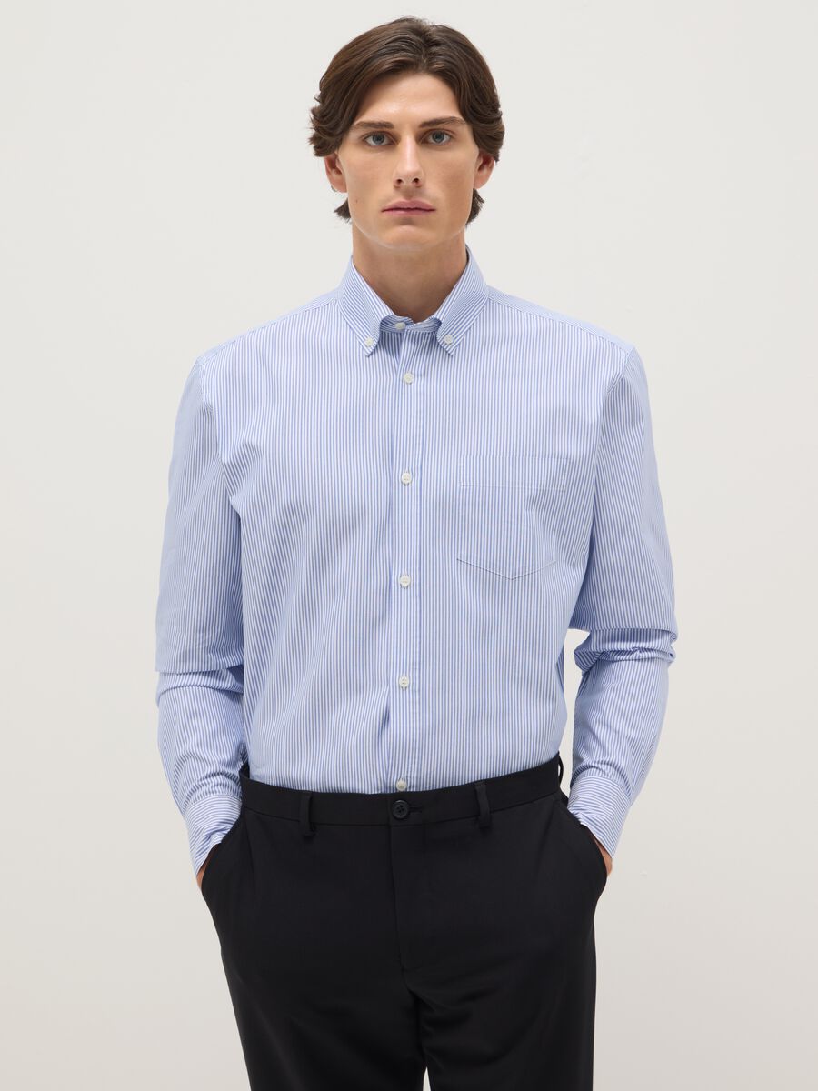 Multicolour striped shirt in cotton blend regular fit easy iron_0