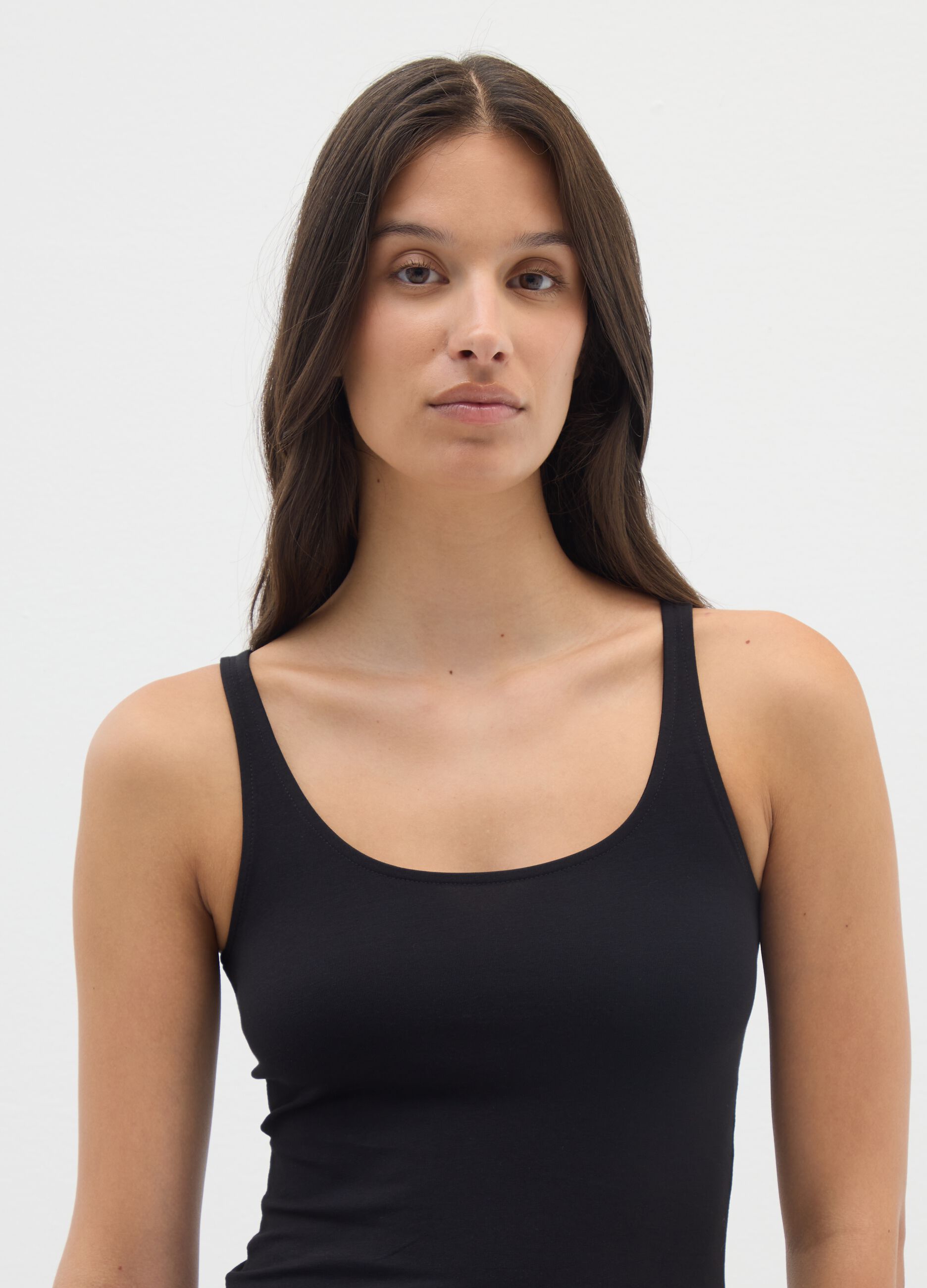 Canottiera basic in cotone stretch nera