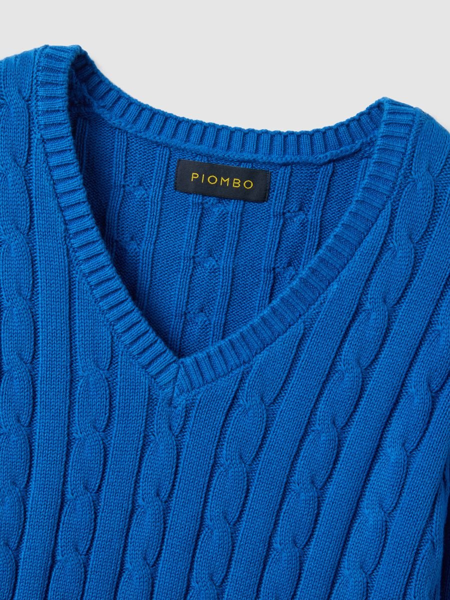 Blue pure cotton regular fit pullover with cable knit_5