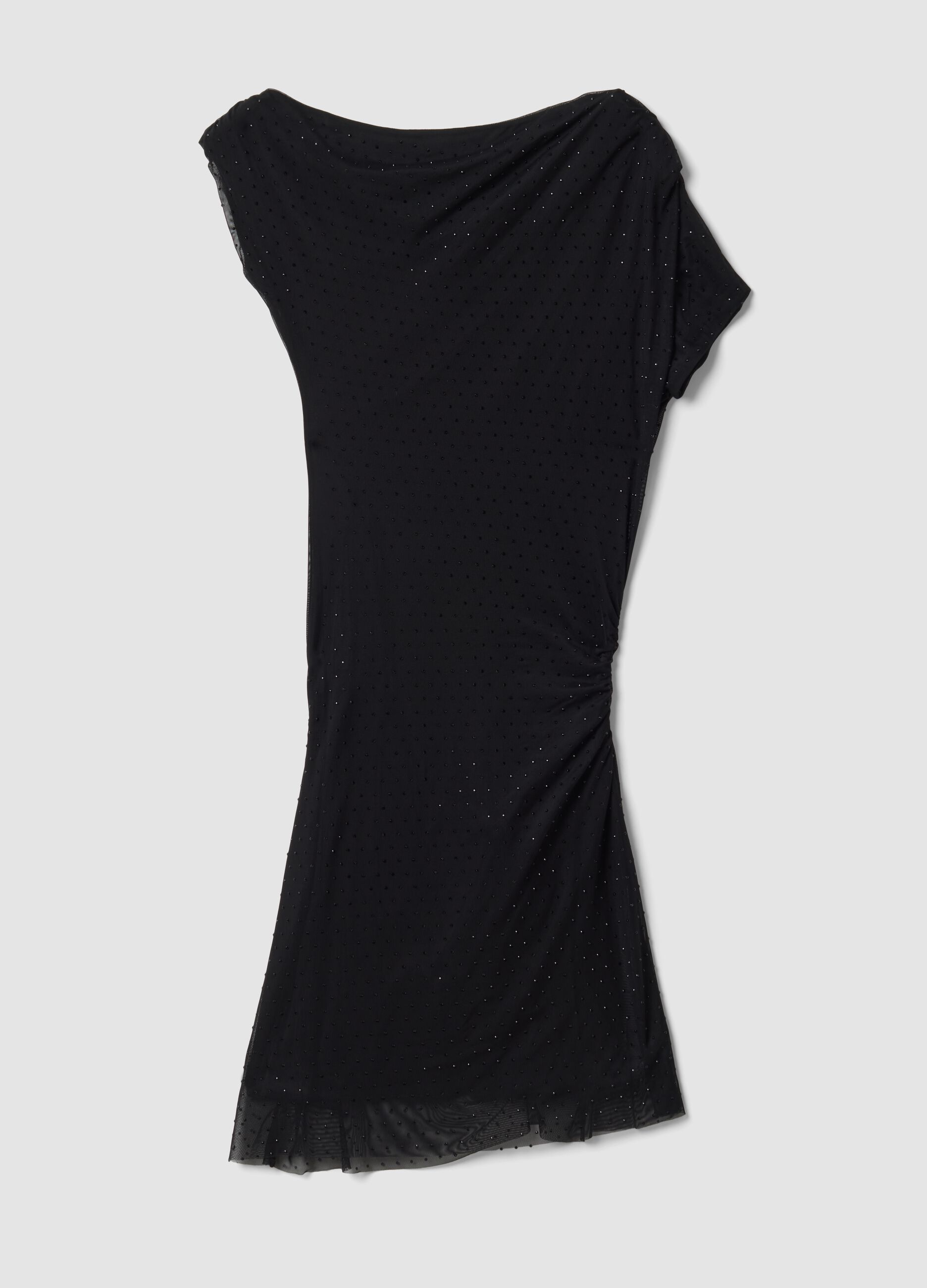 Black stretch-fabric dress with draping, regular fit