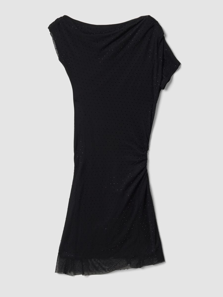 Abito nero in tessuto elasticizzato con drappeggio regular fit_6