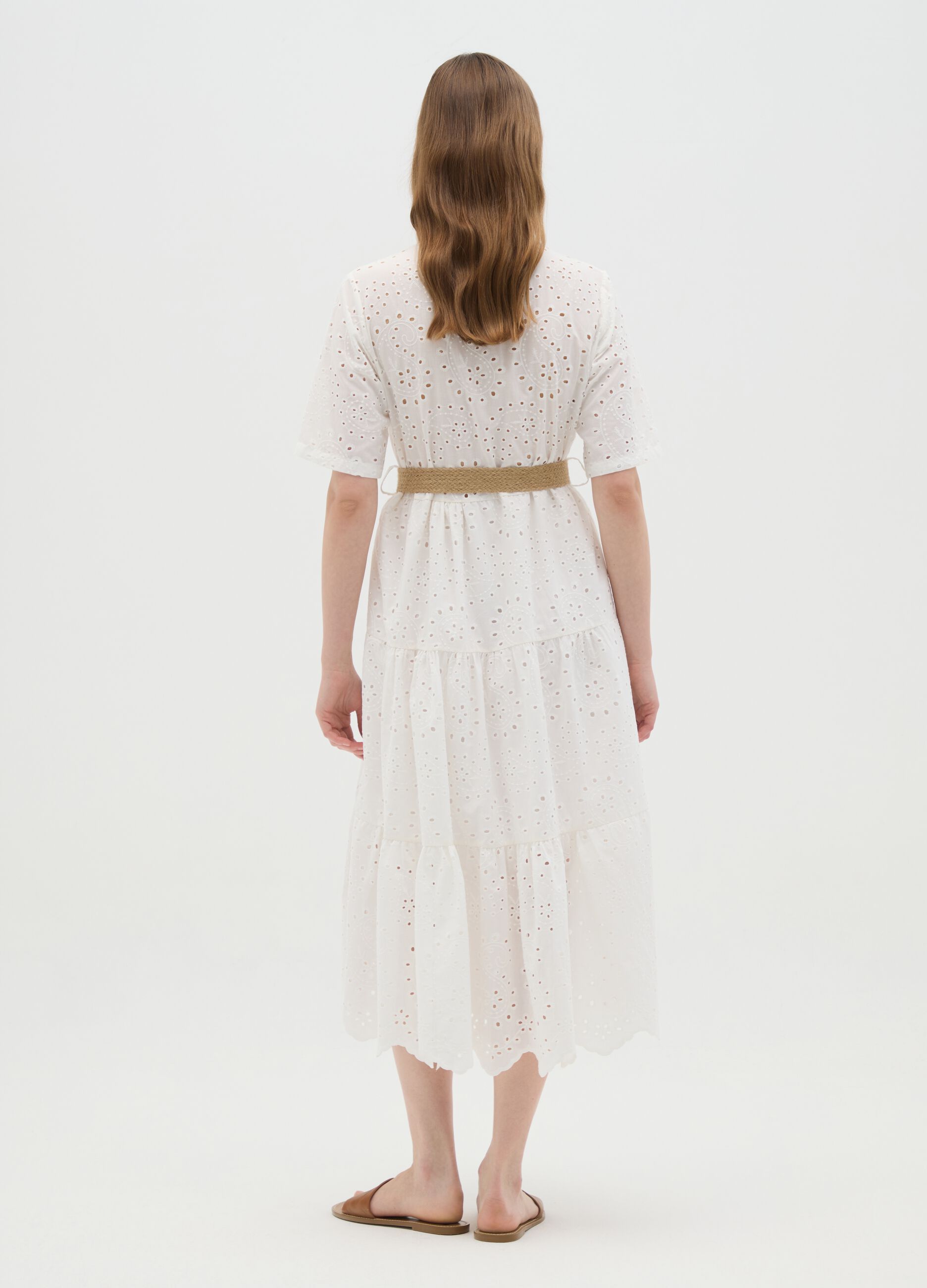 Abito midi da donna in puro cotone bianco regular fit