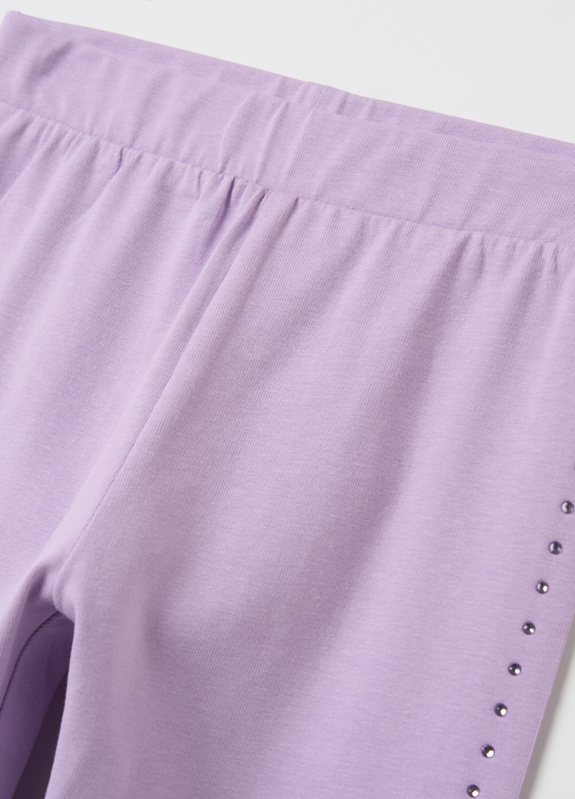 Stretch cotton leggings with diamanté motif