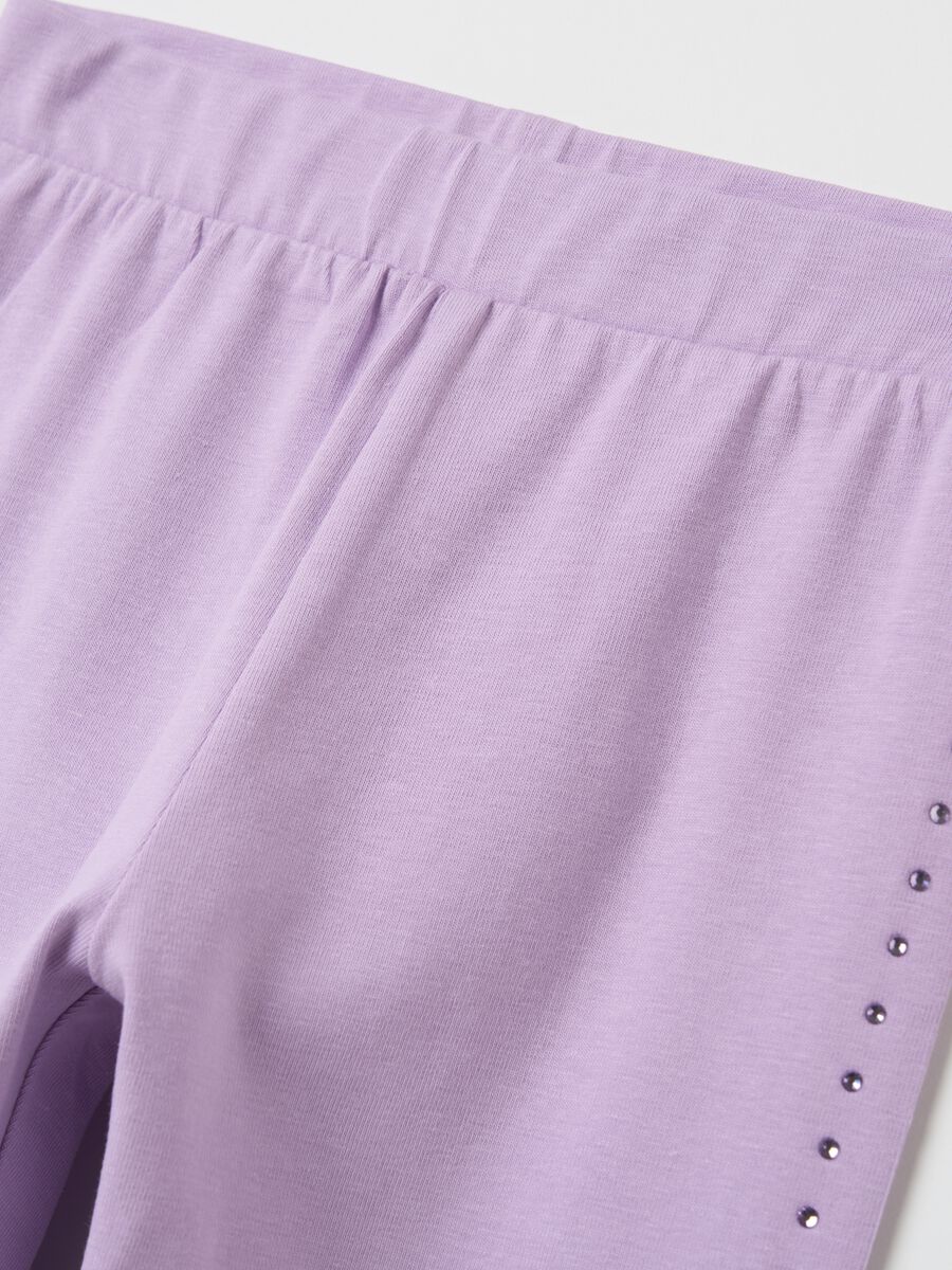 Stretch cotton leggings with diamanté motif_2