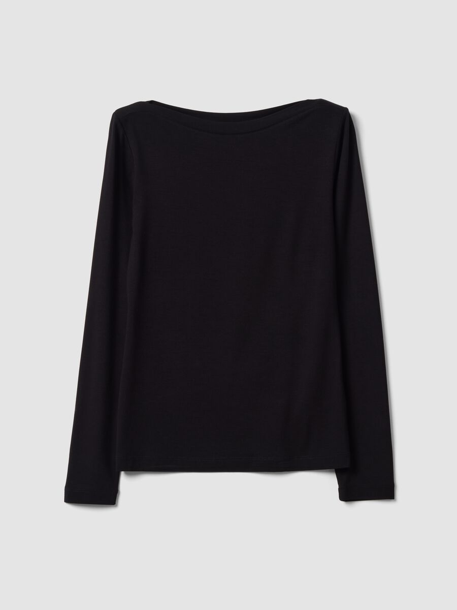 T-shirt nera in viscosa elasticizzato a maniche lunghe_4