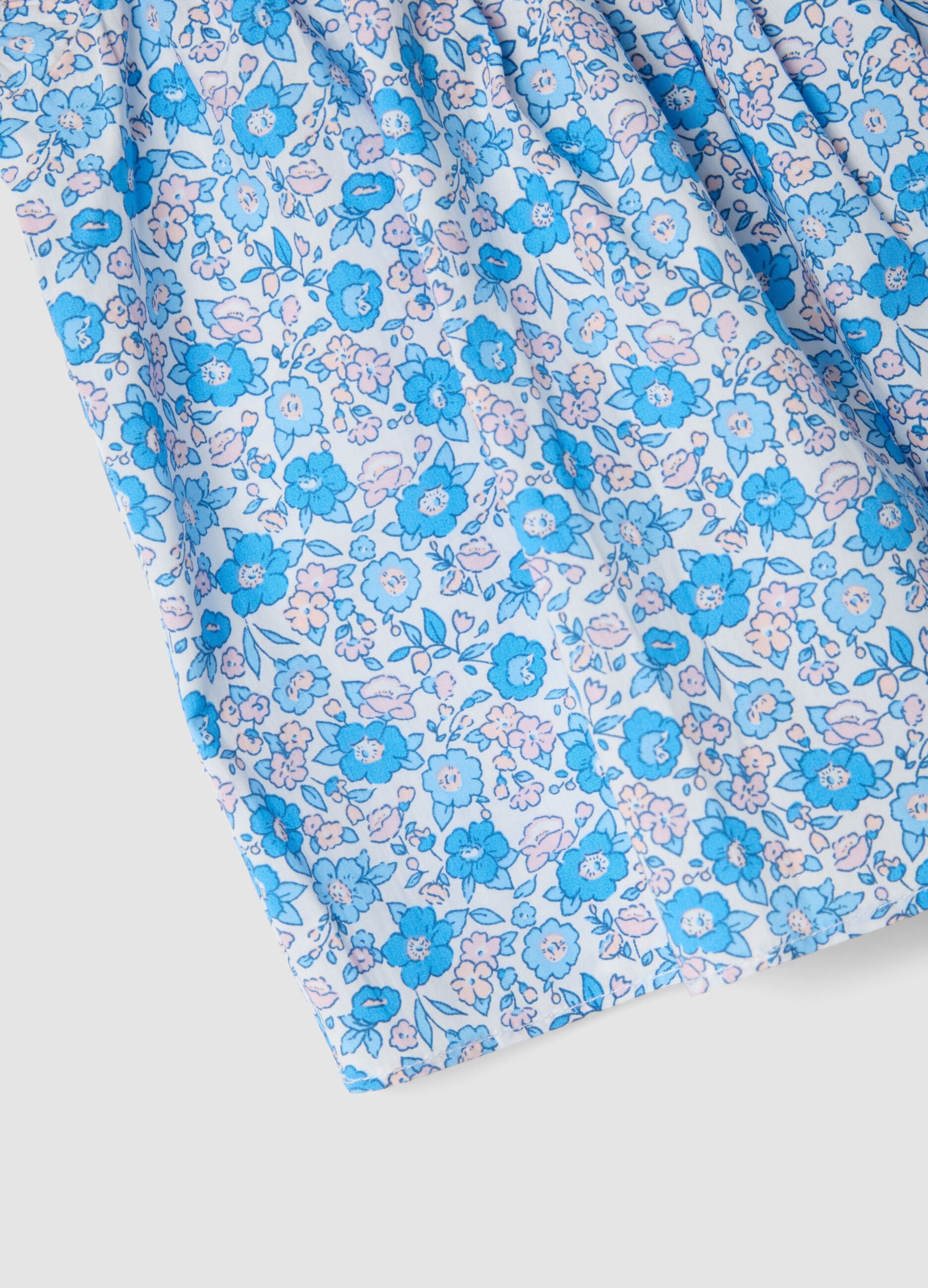 Blue pure cotton floral blouse with frills