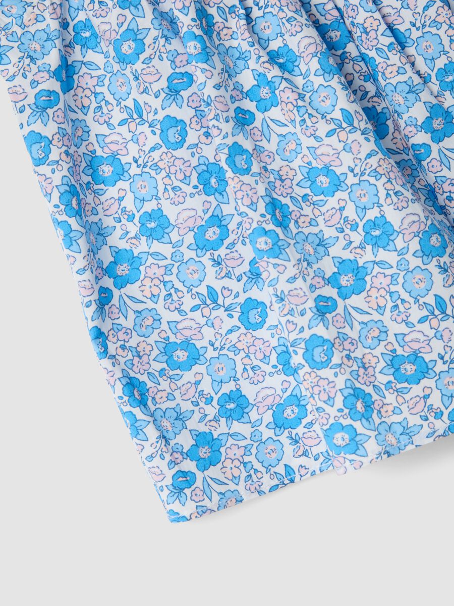 Blue pure cotton floral blouse with frills_3