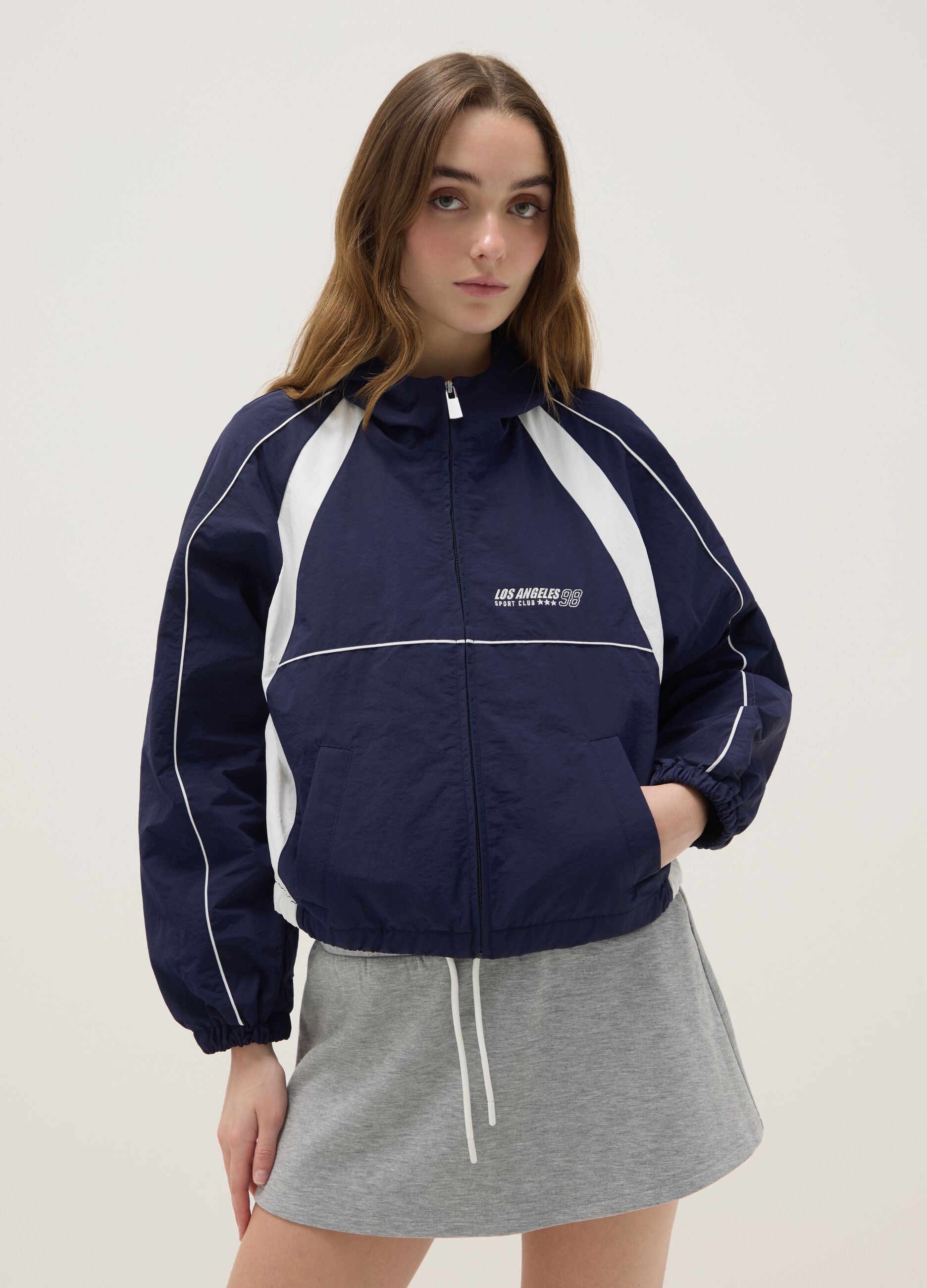 Lightweight multicolor jacket regular fit with zip and hood