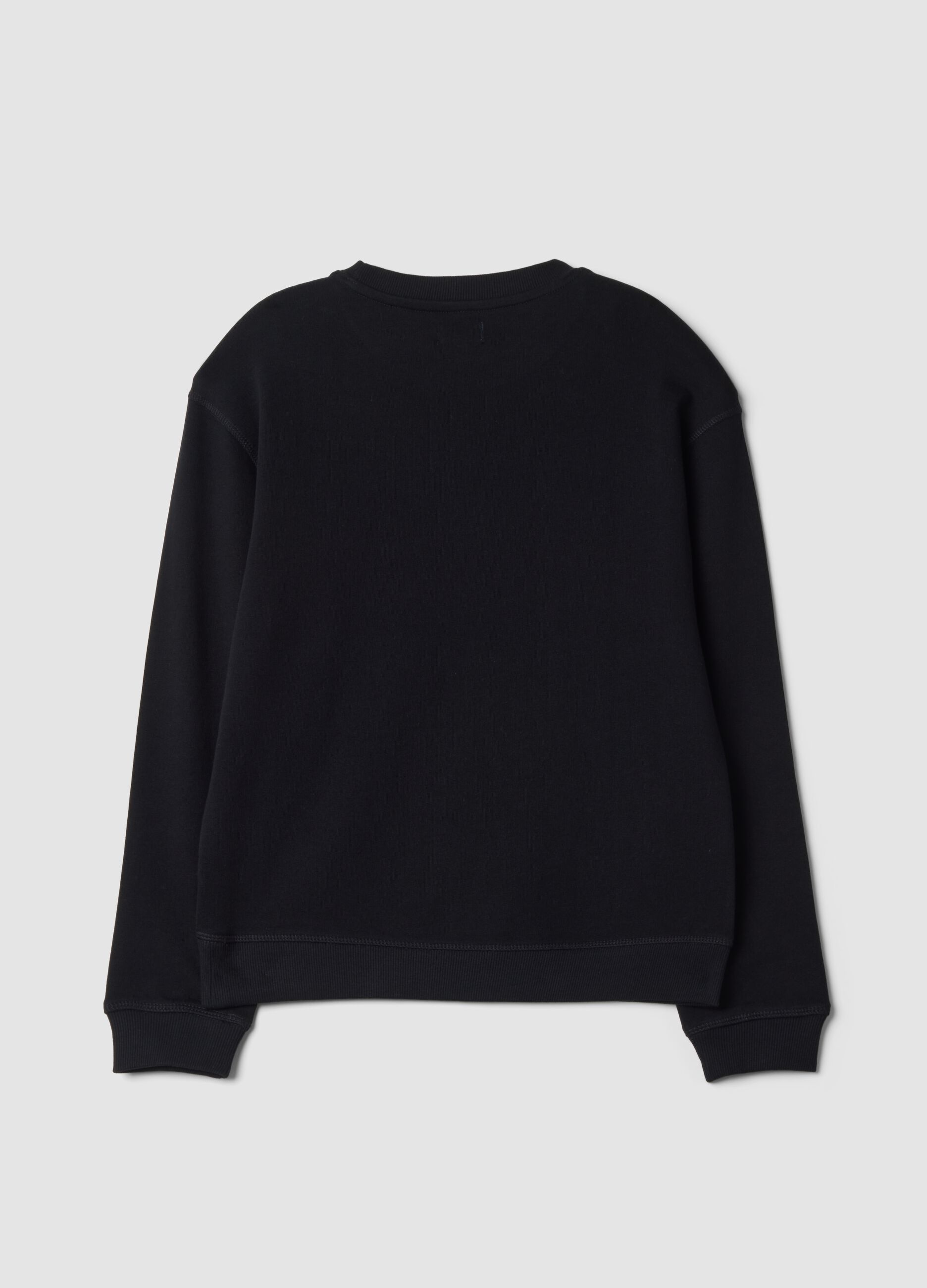 Black pure cotton sweatshirt with gaming print and crew neck