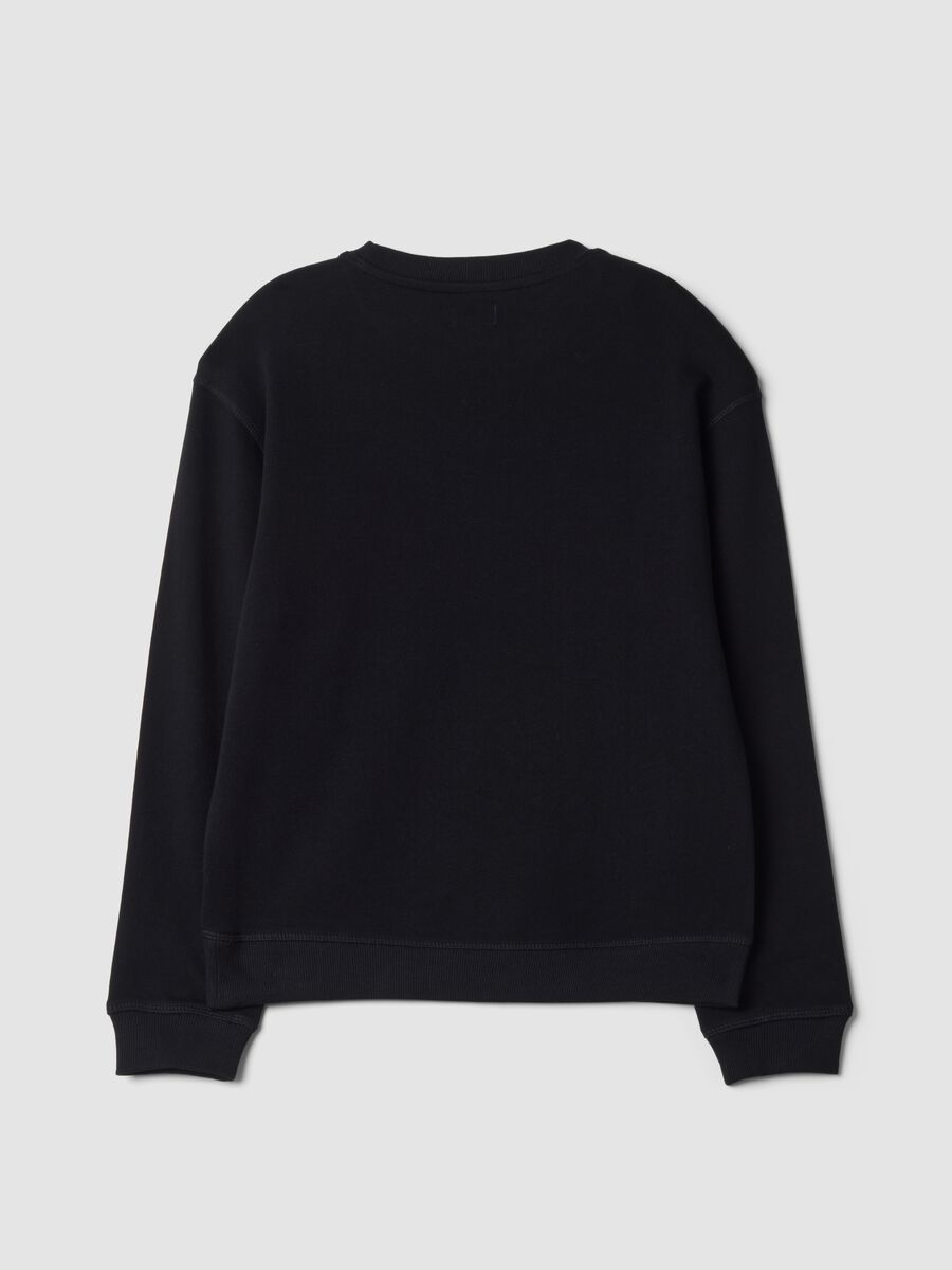 Black pure cotton sweatshirt with gaming print and crew neck_5