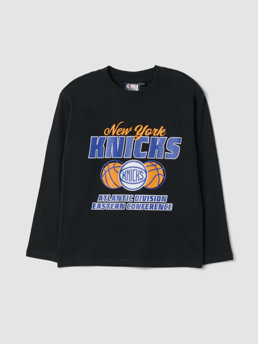 T-shirt nera in puro cotone con stampa New York Knicks_0
