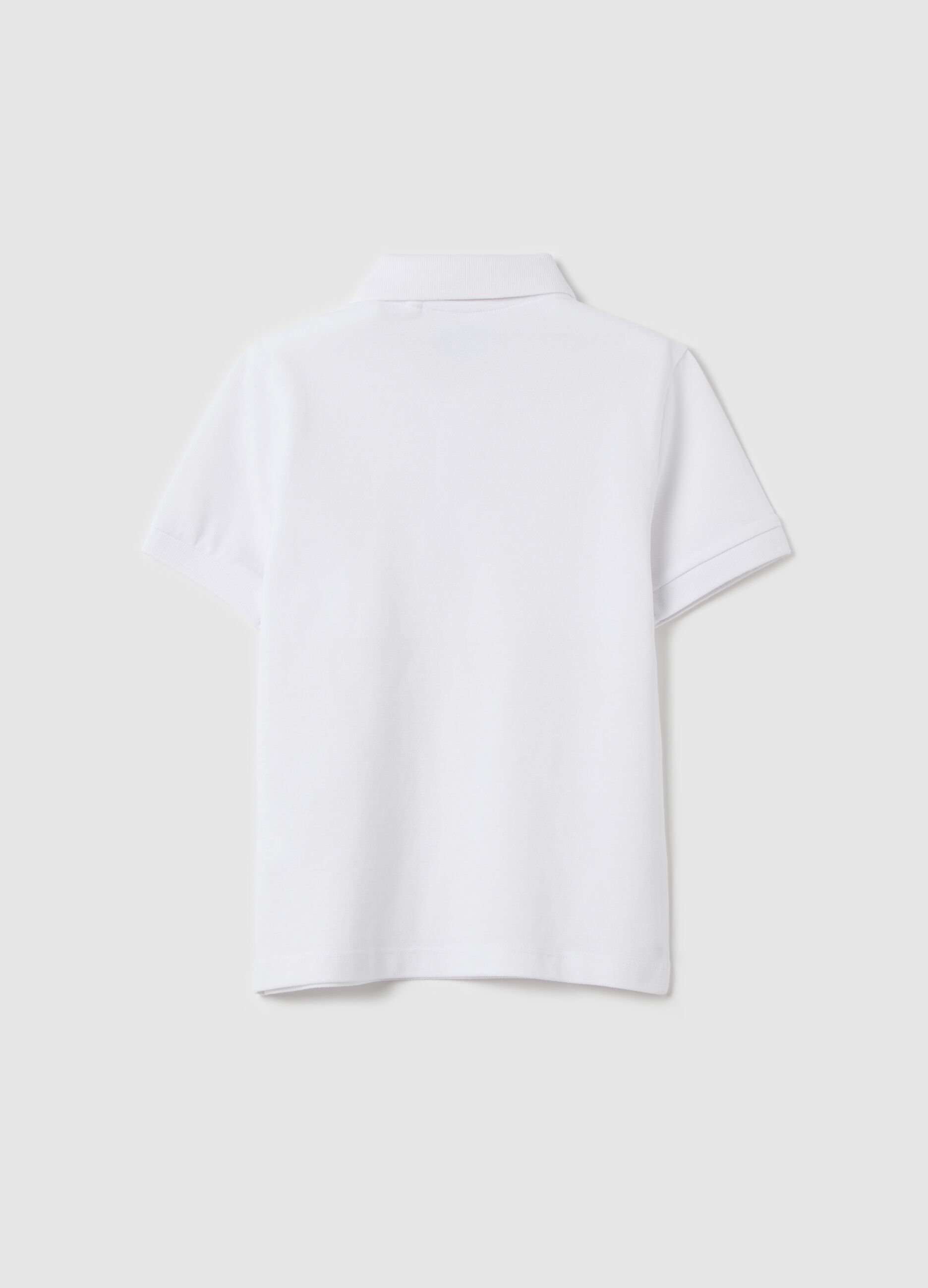 White polo shirt with short sleeves in organic cotton