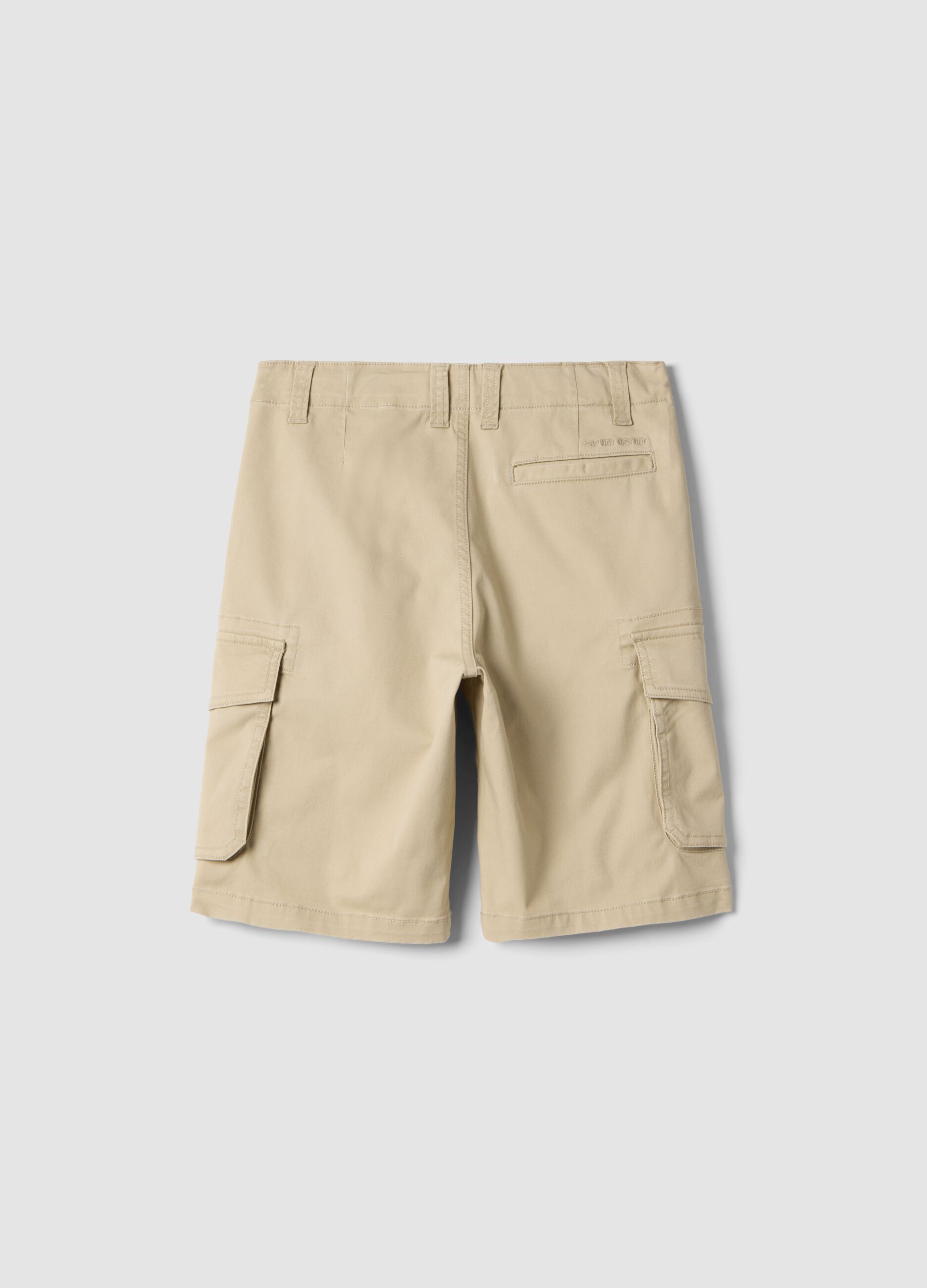 Beige stretch cotton cargo shorts for boys with regular fit