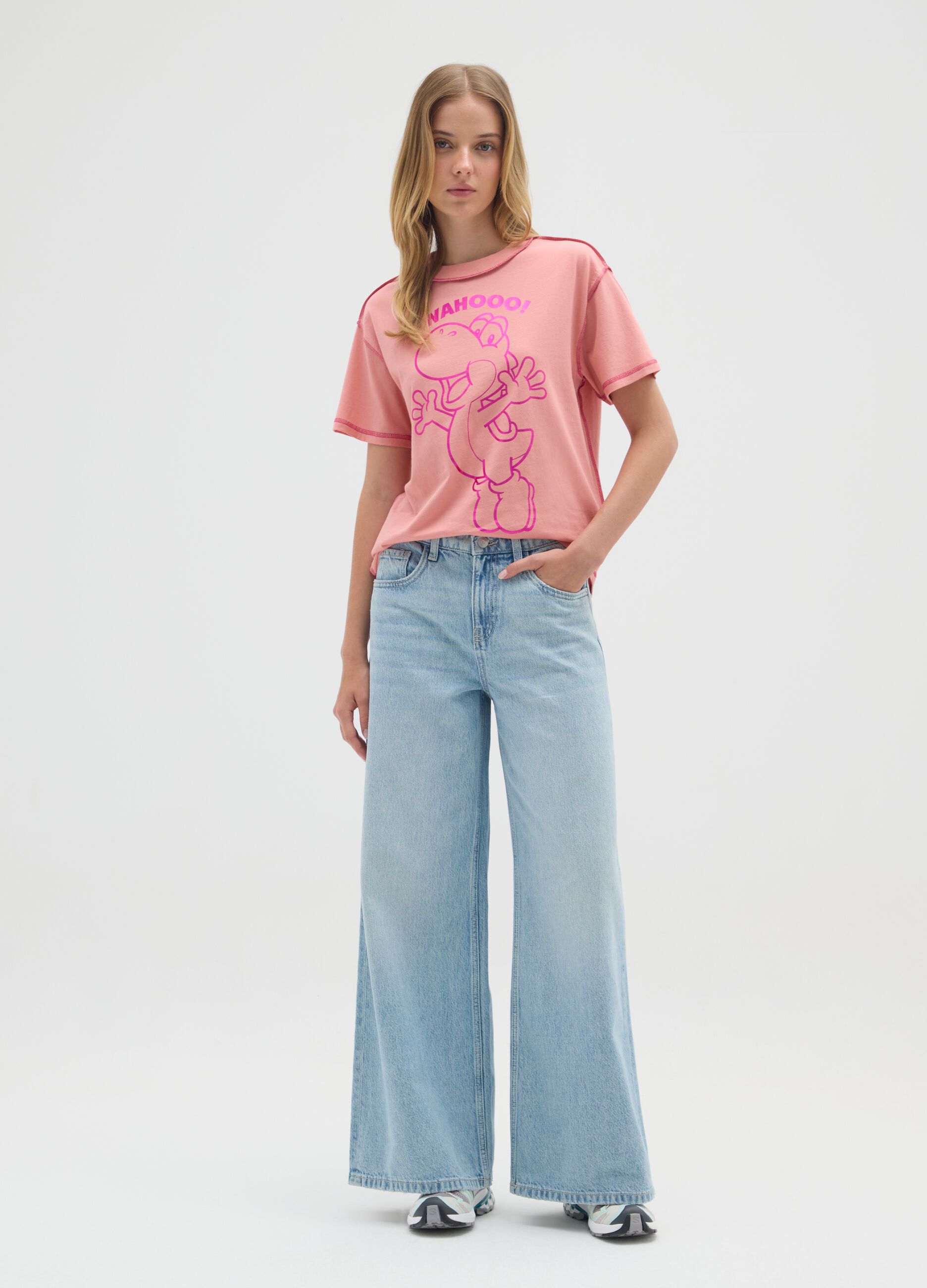 Regular fit pink pure cotton T-shirt