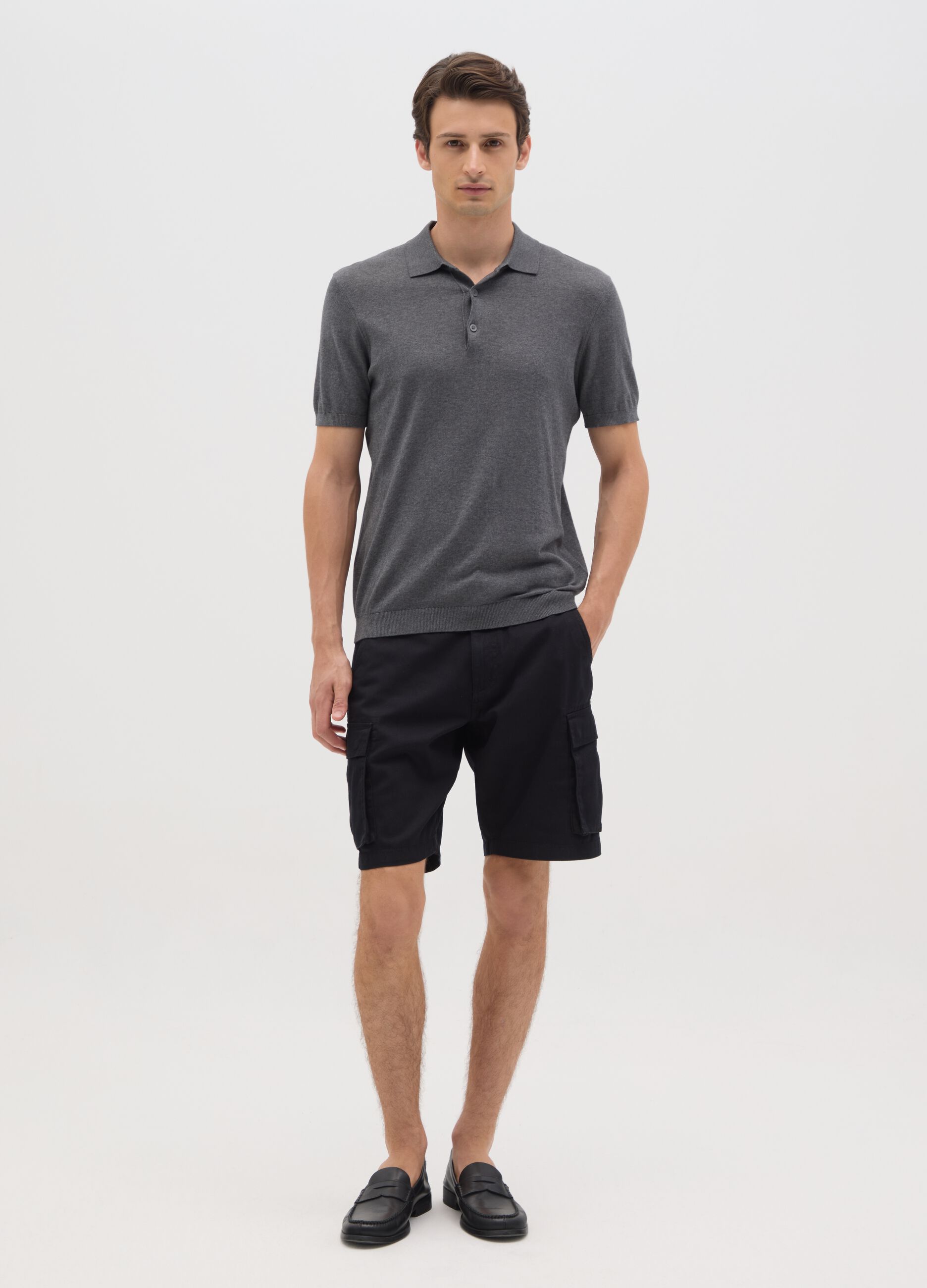 Men's regular fit black cotton shorts