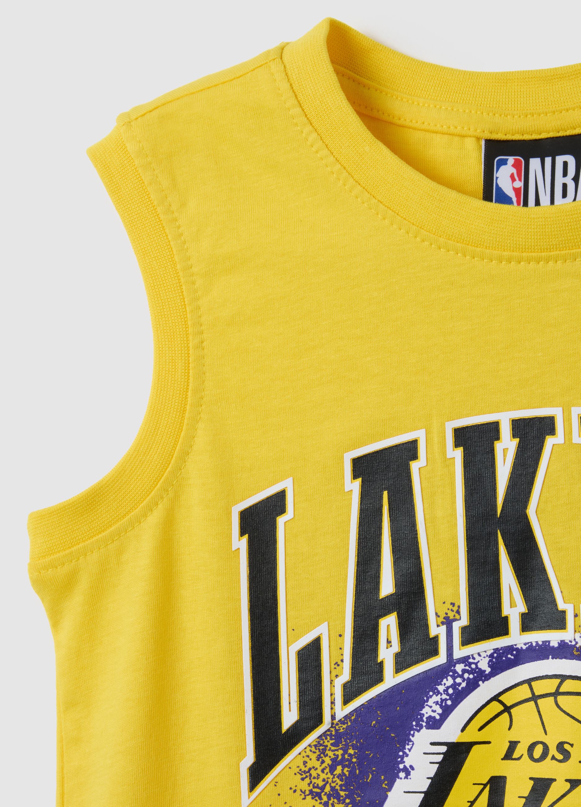 Yellow regular fit pure cotton kids' tank top with Los Angeles Lakers print