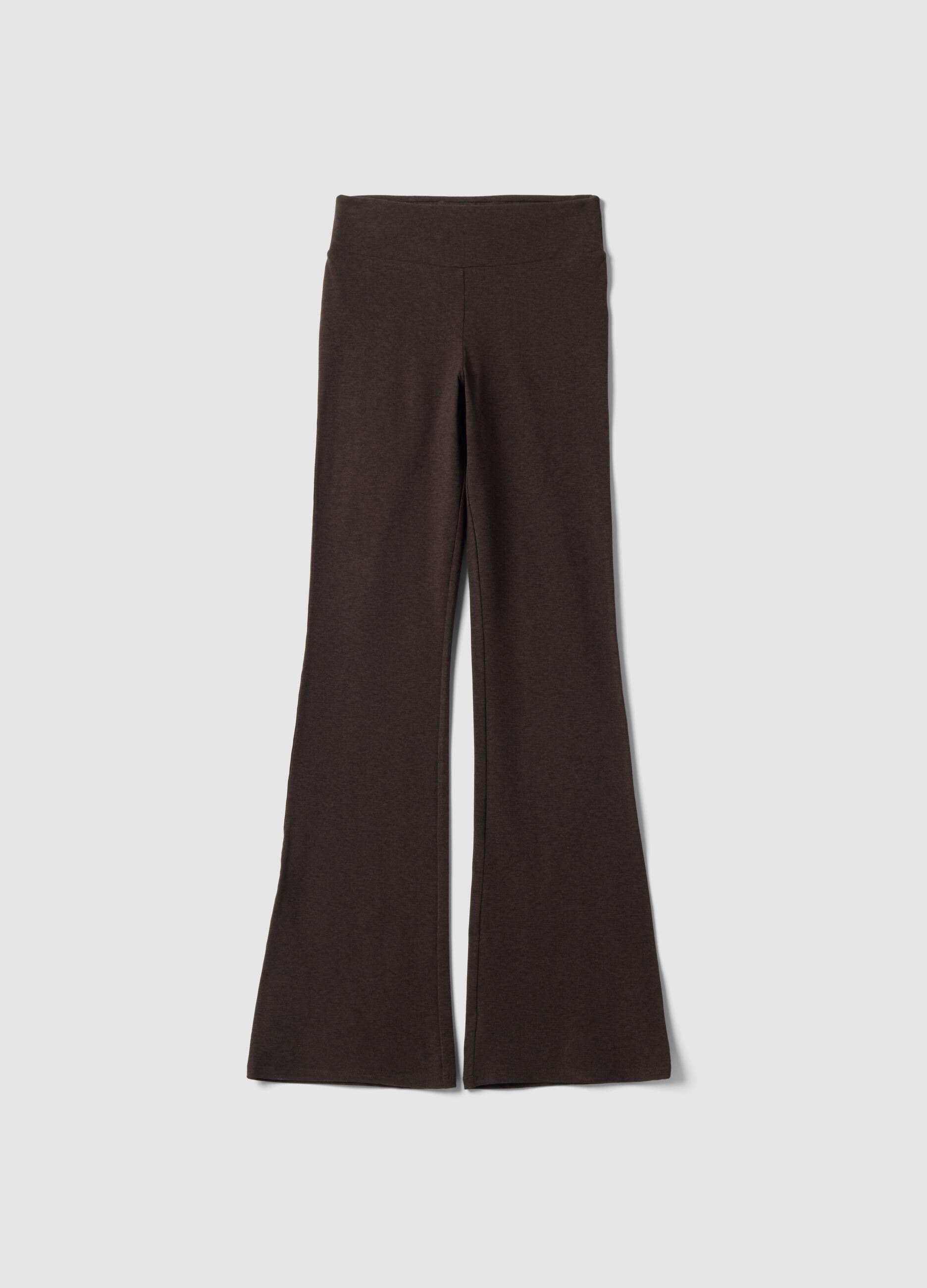 Brown flared leggings in stretch fabric