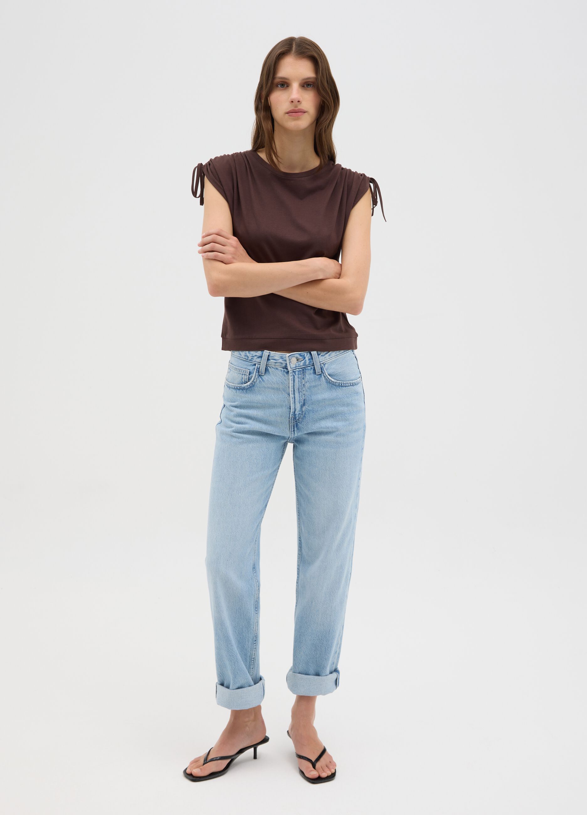 Women's brown pure cotton T-shirt regular fit