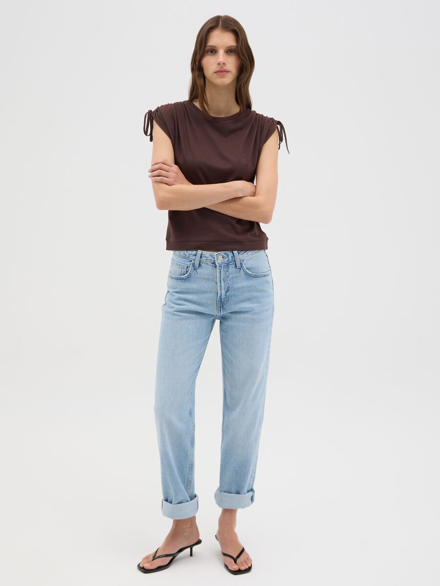 Women's brown pure cotton T-shirt regular fit_2