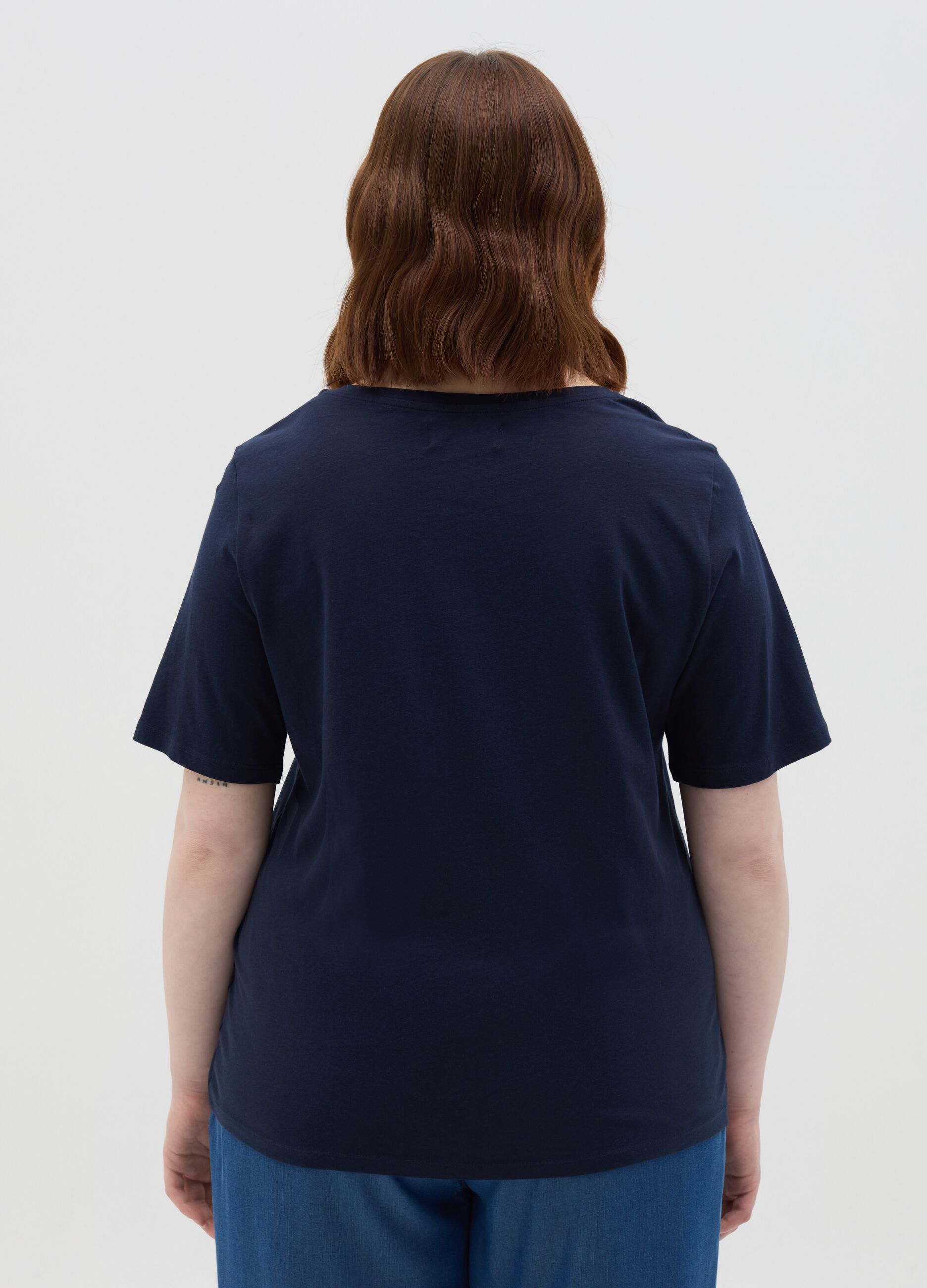 Curvy blue T-shirt with "Amalfi Coast" print in cotton