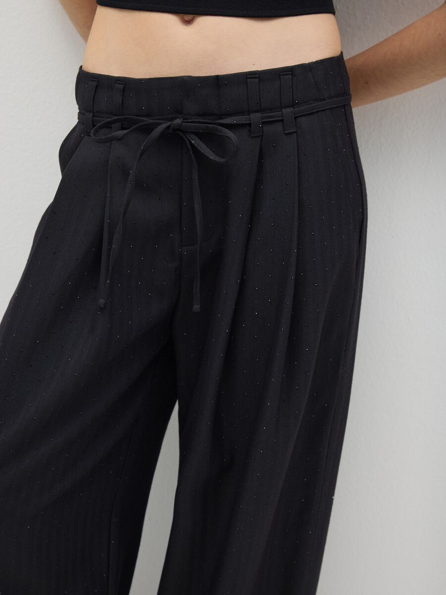 Black Wide Leg Stretch Trousers_3