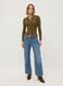 Cardigan fitted verde a coste in misto viscosa con colletto polo_1