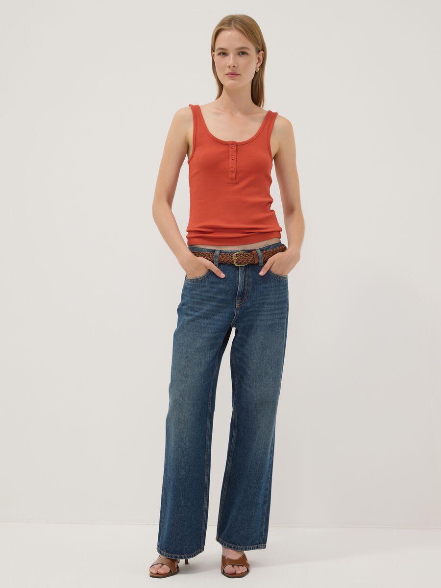 Red stretch cotton buttoned tank top, regular fit_2