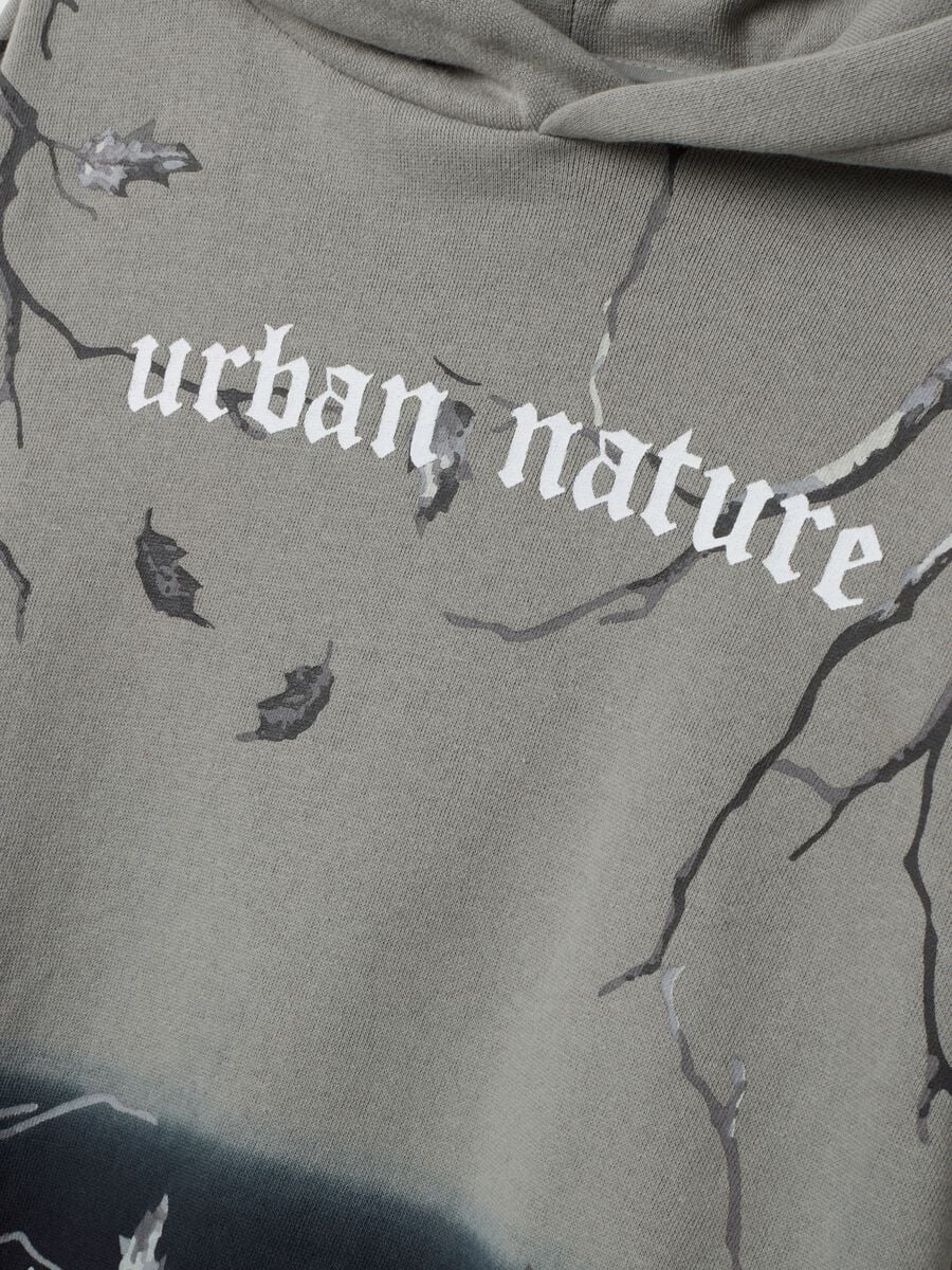 Light grey and navy cotton-blend hoodie with botanical print_2