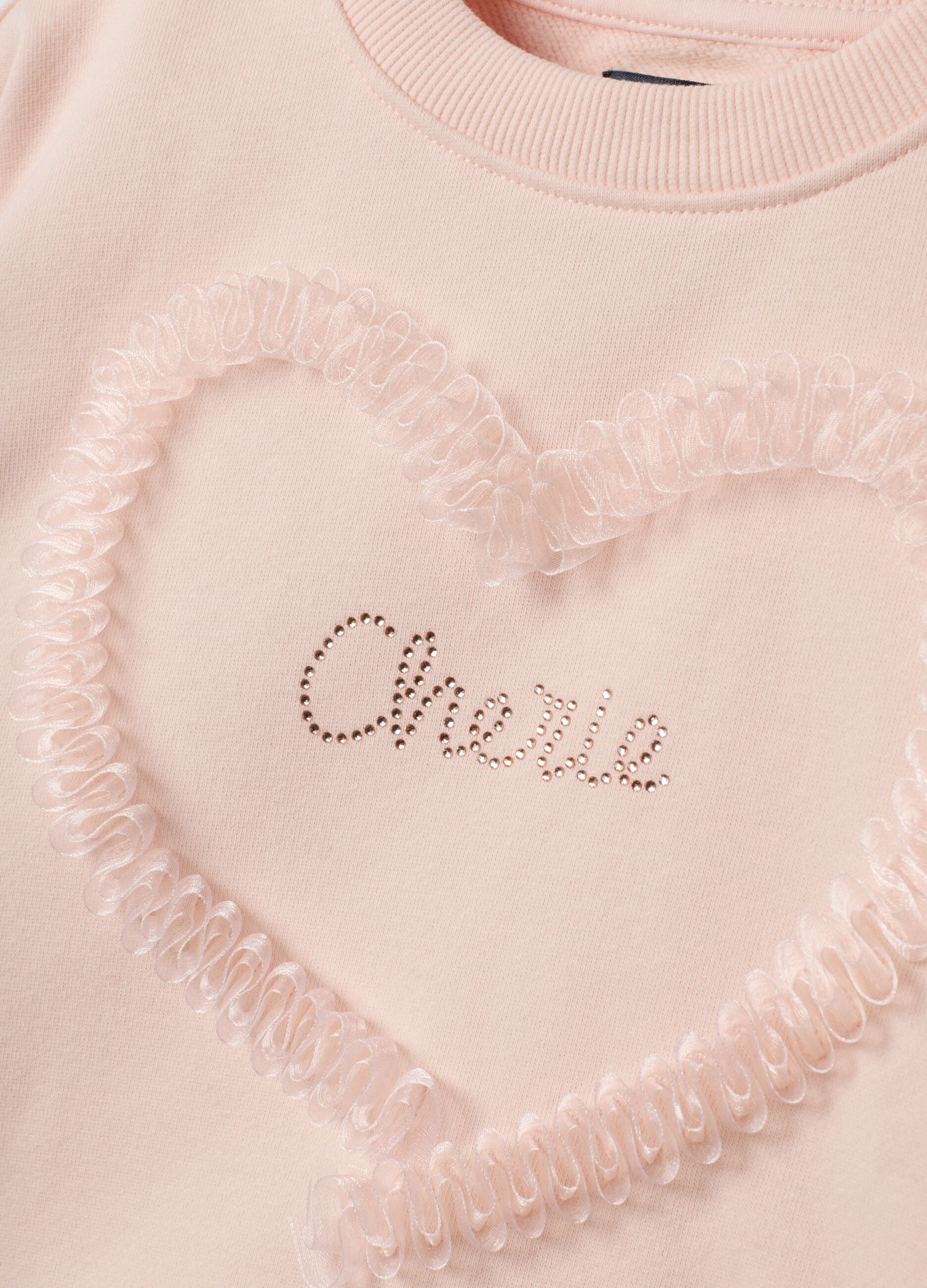 Pink cotton-blend crew-neck sweatshirt with heart